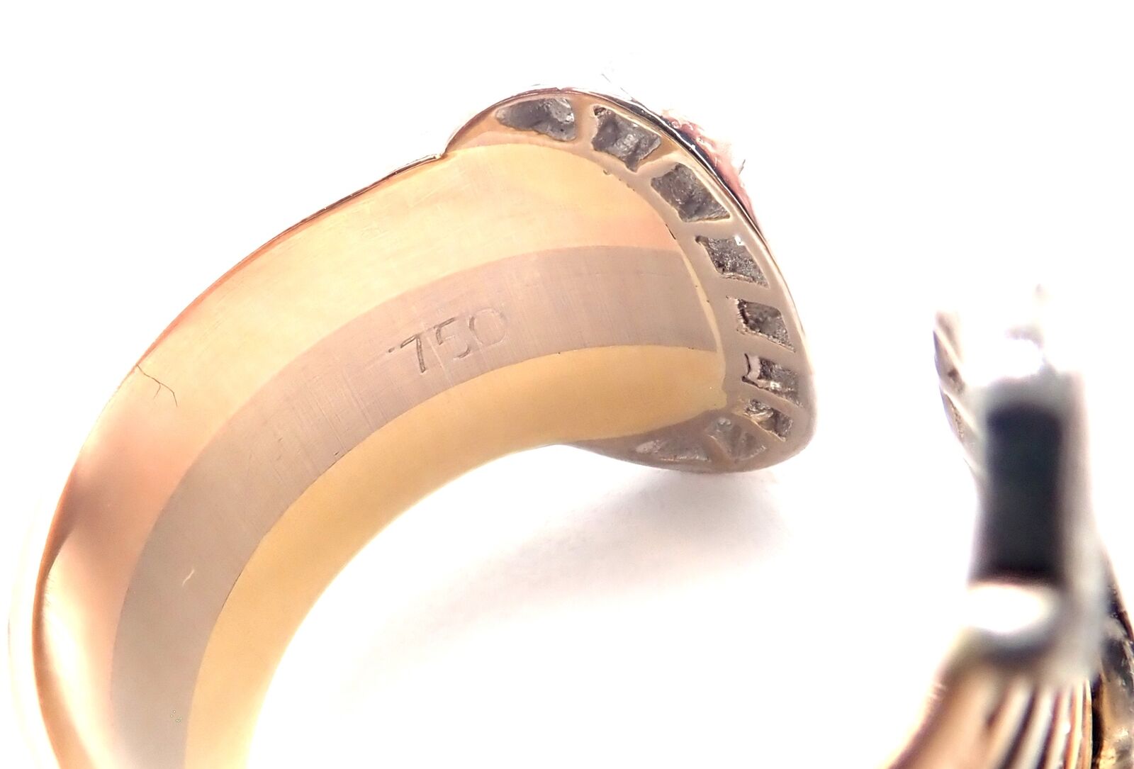 Authentic! Cartier Diamond Double C 18k Tri-Color Gold Band Ring Size 53 US 6.25 | Fortrove
