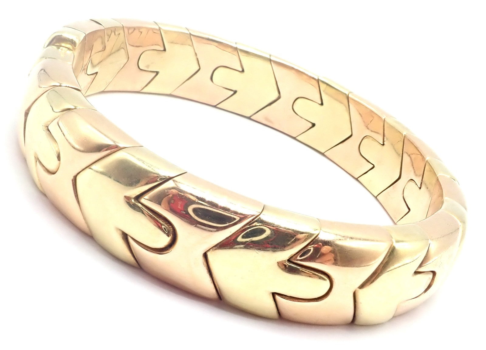 Authentic! Bulgari Bvlgari Alveare 18k Yellow & Rose Gold Bangle Cuff Bracelet | Fortrove