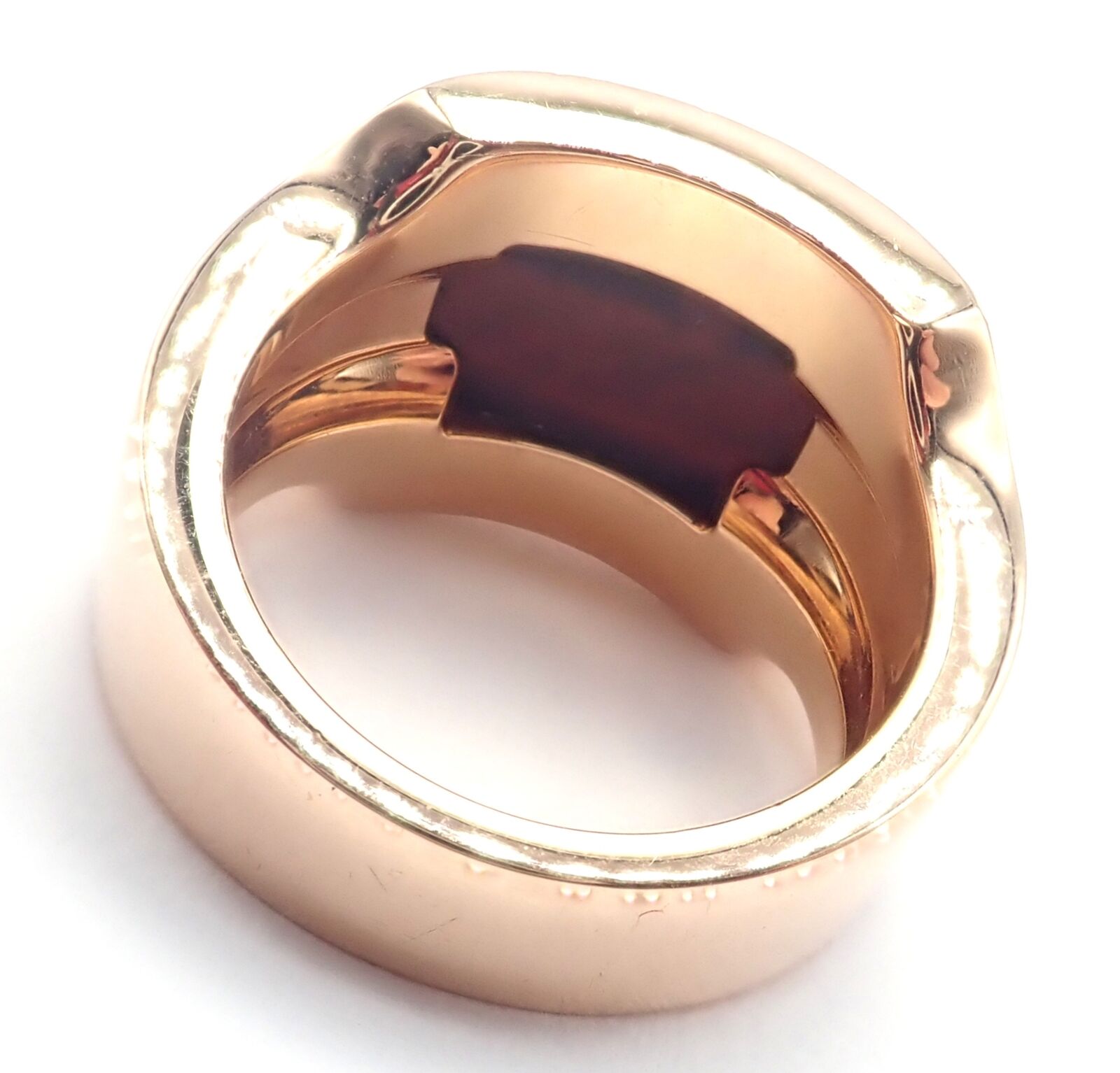 Authentic! Cartier 18k Rose Gold Santos Dumont Bull Eye Quartz Ring Certificate | Fortrove
