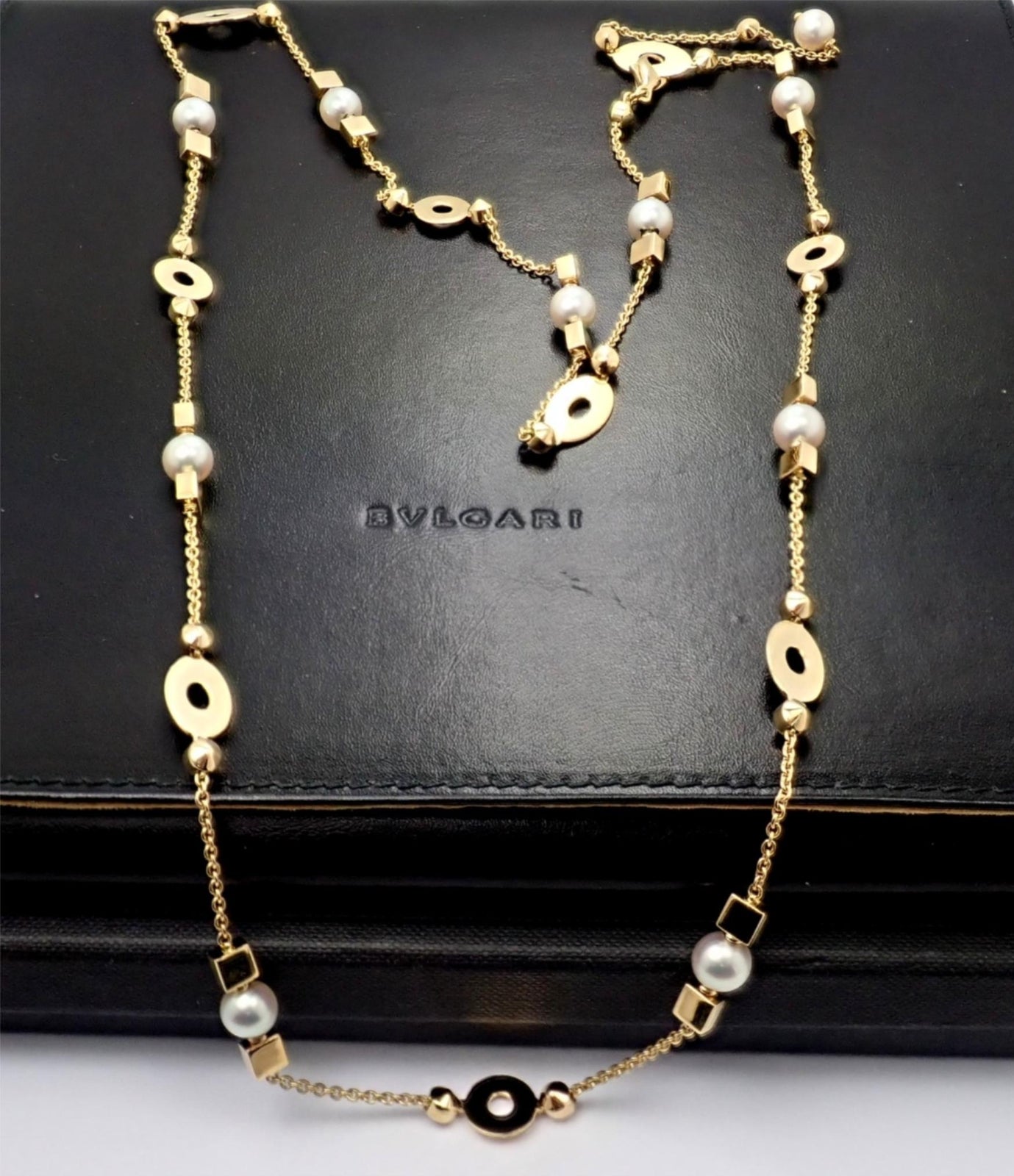Authentic! Bulgari Bvlgari Lucea 18k Yellow Gold 34" 7mm Pearl Necklace | Fortrove