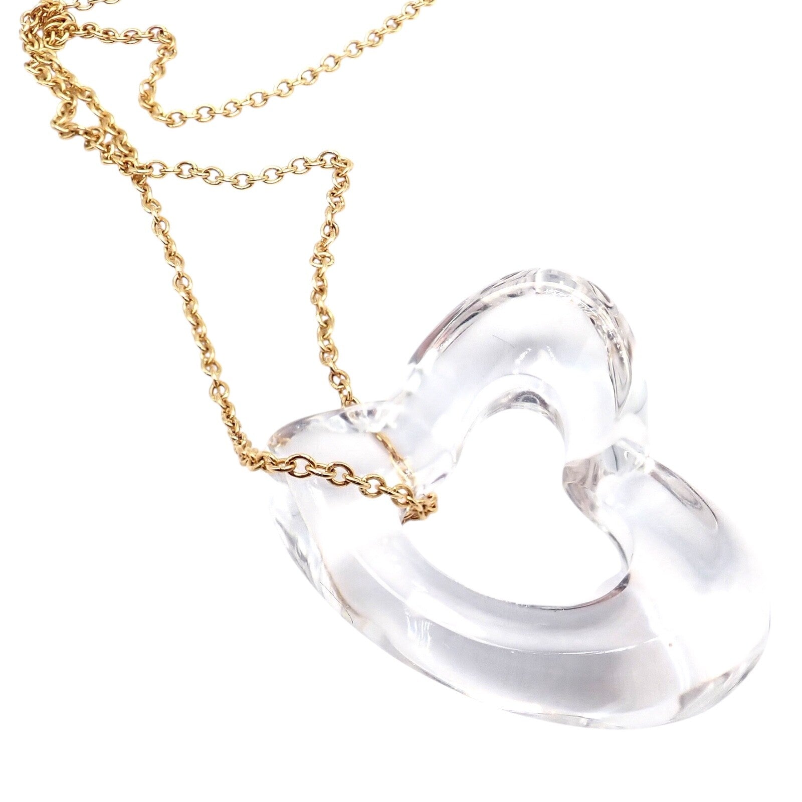 Tiffany & Co Peretti 18k Yellow Gold Large Open Heart Rock Crystal Necklace | Fortrove