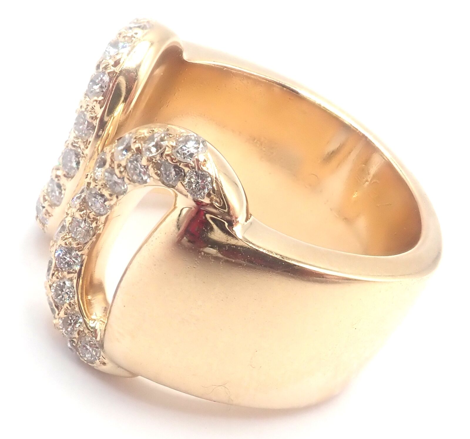 Authentic! Hermes 18k Yellow Gold Diamond Horse bit Wide Band Ring | Fortrove