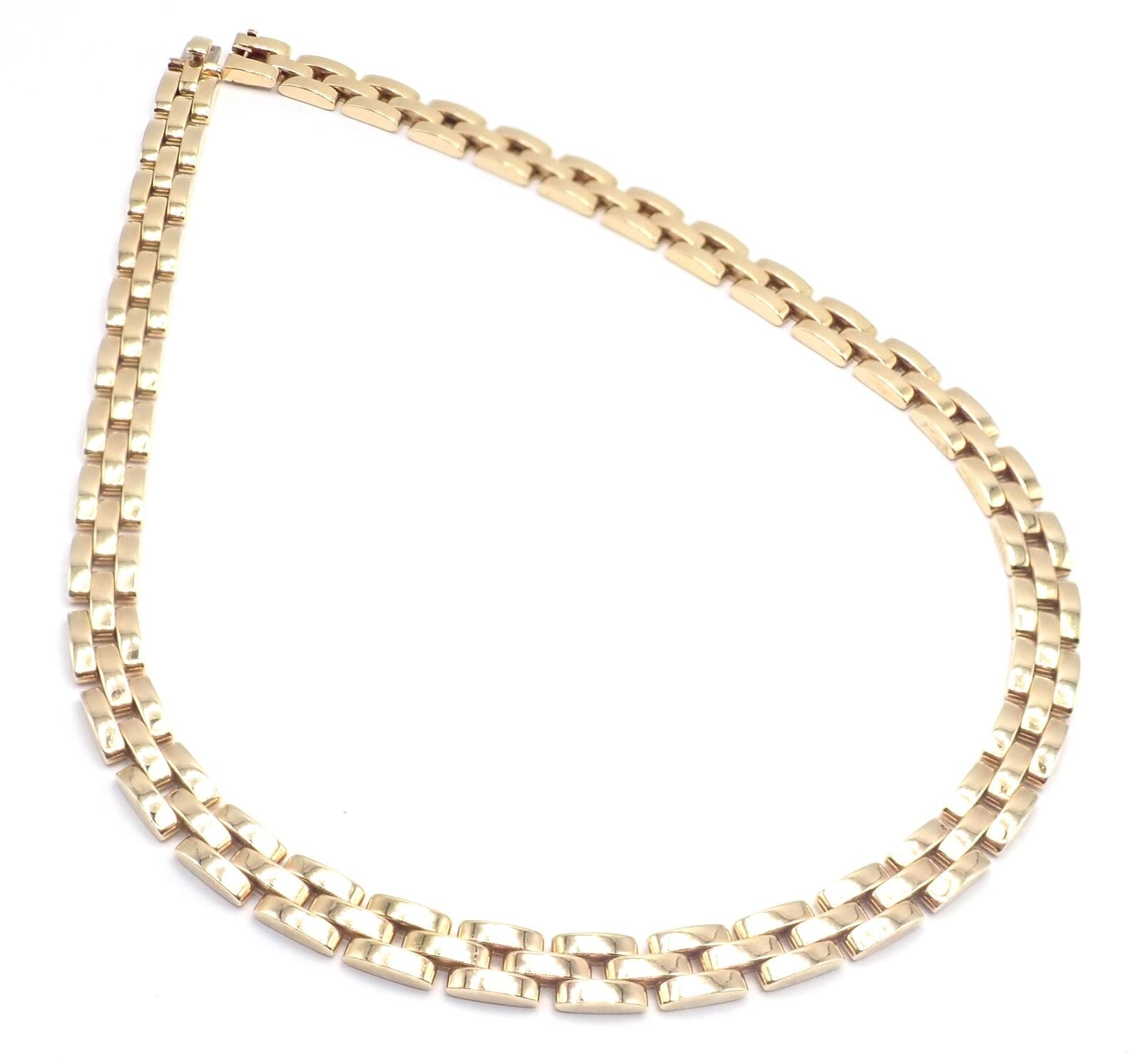 Authentic! Cartier 3 Row Maillon Panther Panthere 18k Yellow Gold Link Necklace | Fortrove
