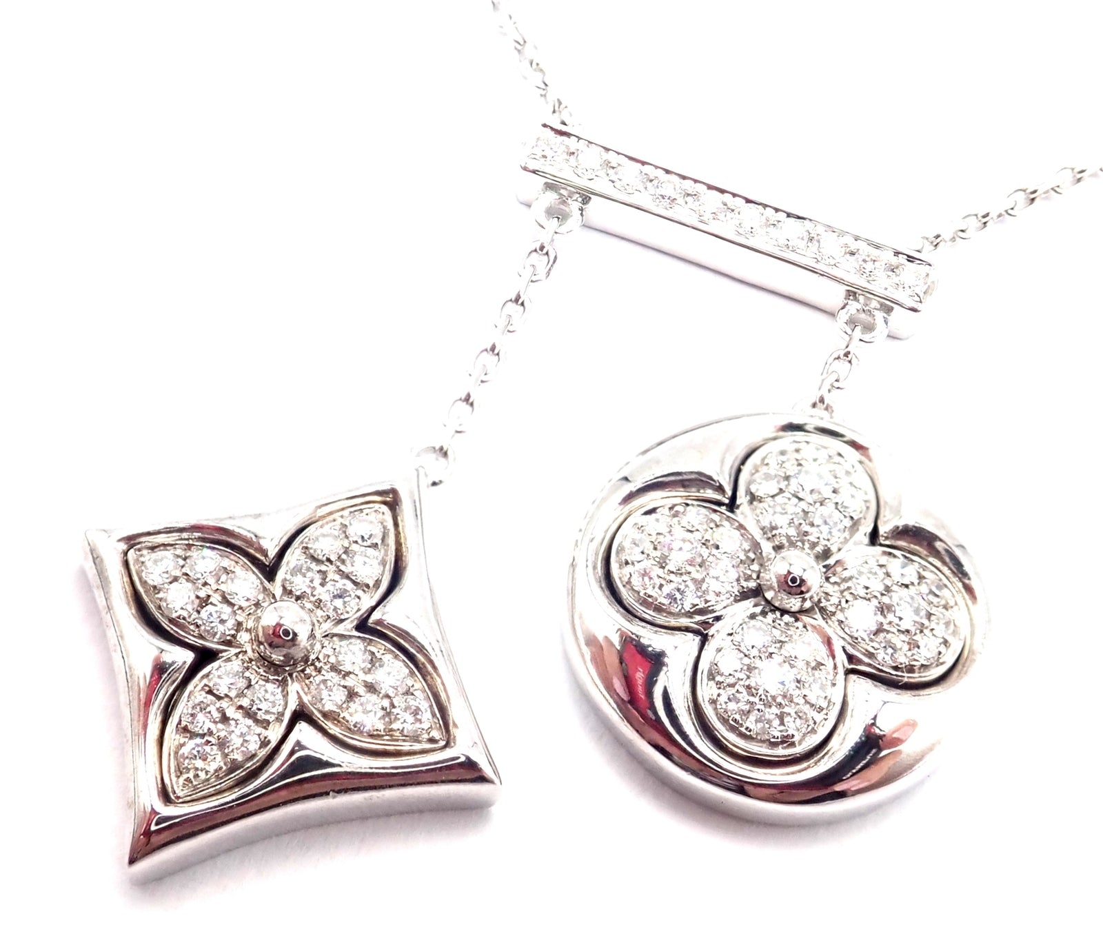 Authentic! Louis Vuitton Blossom 18k White Gold Diamond Link Pendant Necklace | Fortrove