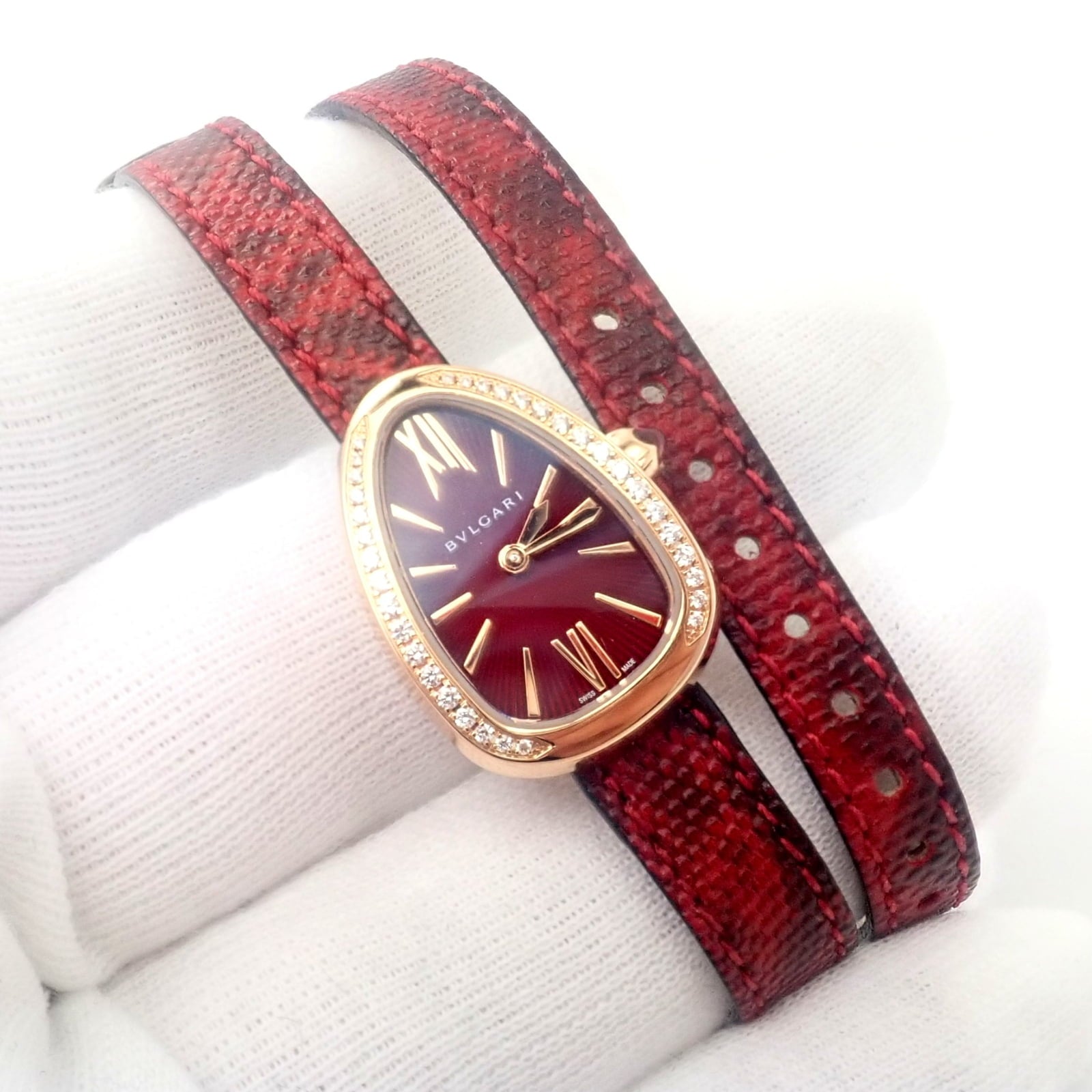 Bulgari Jewelry & Watches:Watches, Parts & Accessories:Watches:Wristwatches Bulgari 18k Rose Gold Diamond Tubogas Red Serpenti Snake Watch + Band + Tool