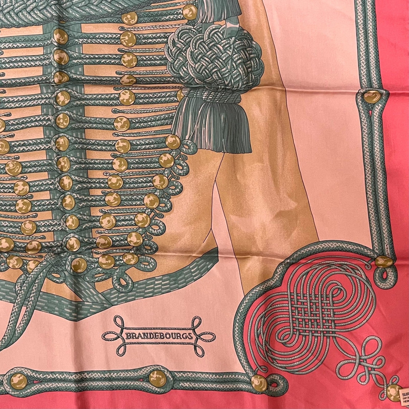 Authentic Hermes Pink Brandebourgs Silk Scarf 90cm | Fortrove