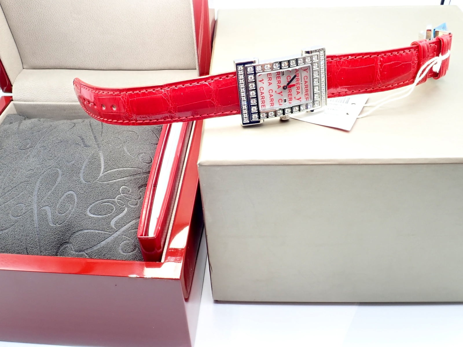 Carrera y Carrera Jewelry & Watches:Watches, Parts & Accessories:Watches:Wristwatches Carrera Y Carrera CyC Tempus Fugyt Diamond Red Alligator Band Ladies Watch +Box