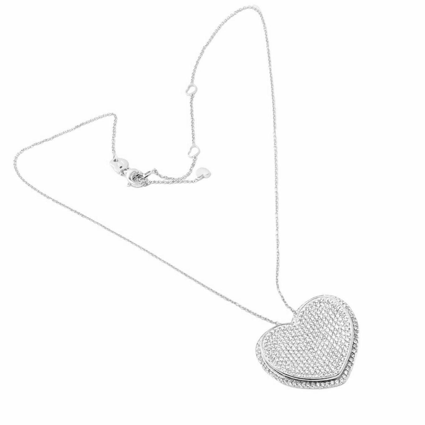 New! Authentic Pasquale Bruni 18k White Gold 2.02ct Pave Diamond Heart Necklace | Fortrove