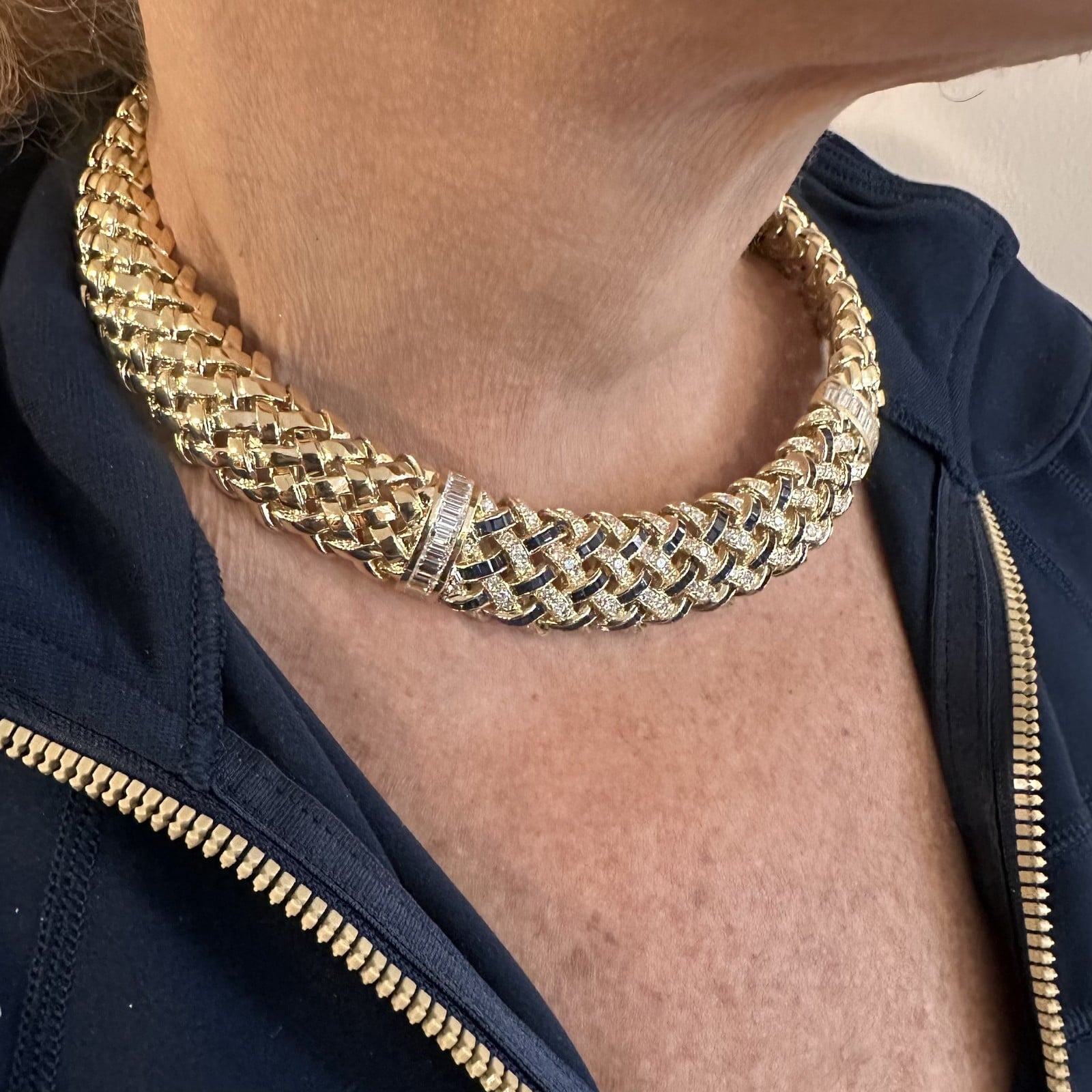 Tiffany & Co. Jewelry & Watches:Fine Jewelry:Necklaces & Pendants Authentic Tiffany & Co Vannerie 18k Yellow Gold Diamond Sapphire Weave Necklace