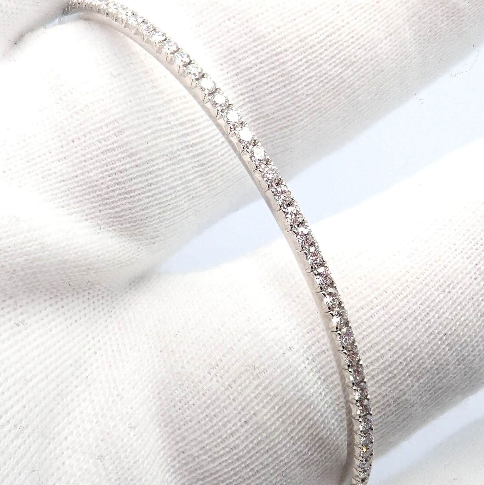 Authentic! Tiffany & Co Metro 18k White Gold Full Diamond Bangle Bracelet | Fortrove