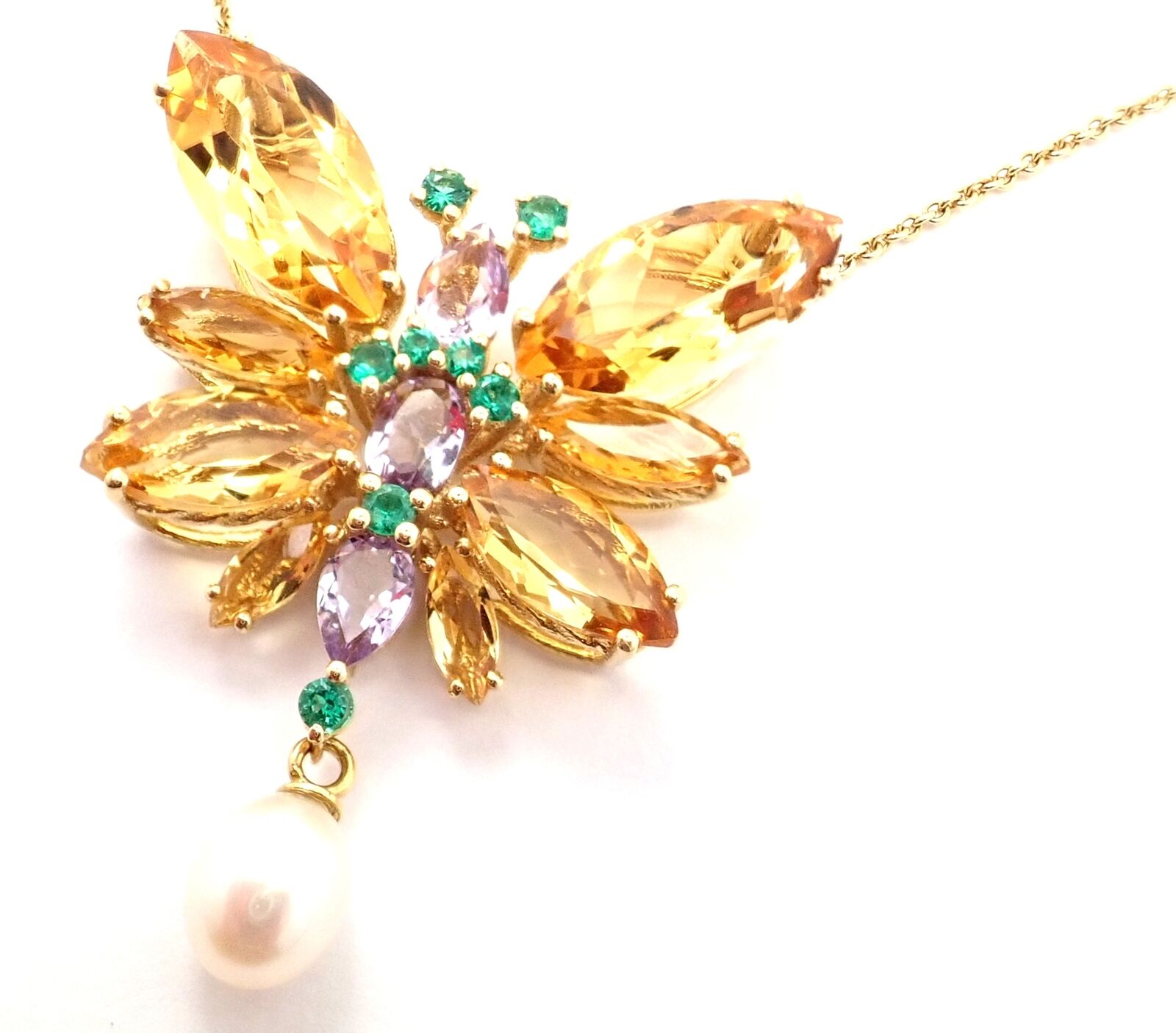 Authentic! Dolce & Gabbana Spring 18k Yellow Gold Citrine Butterfly Necklace | Fortrove