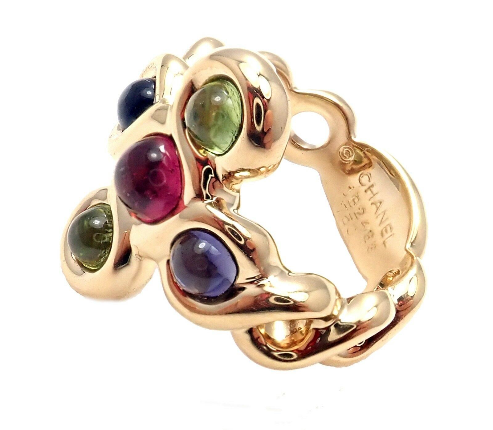 Chanel Jewelry & Watches:Fine Jewelry:Rings Authentic! Chanel 18k Yellow Gold Pink Green Tourmaline Ring sz 4.5