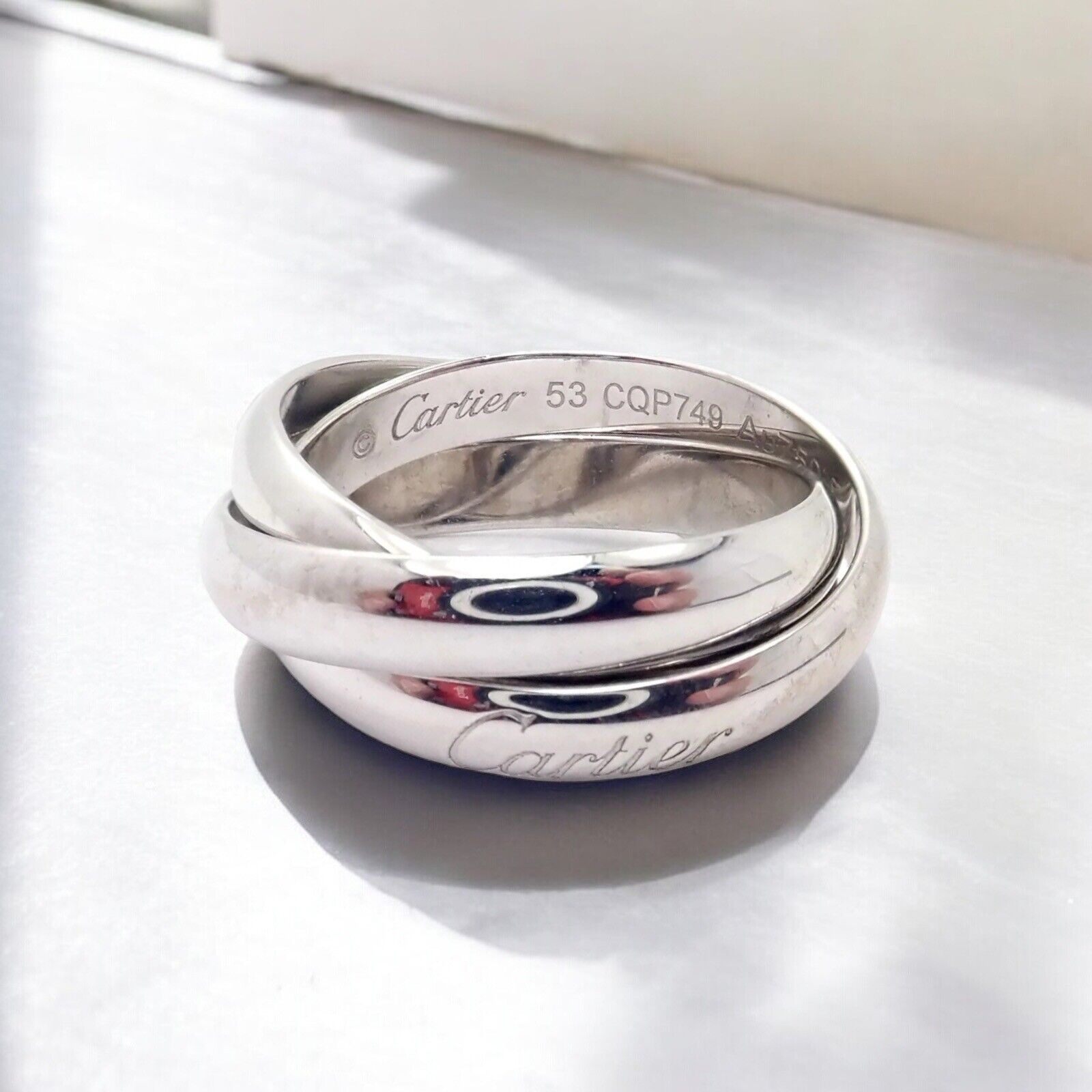 Authentic! Cartier 18k White Gold Trinity Band Ring Size 53 US 6.25 | Fortrove