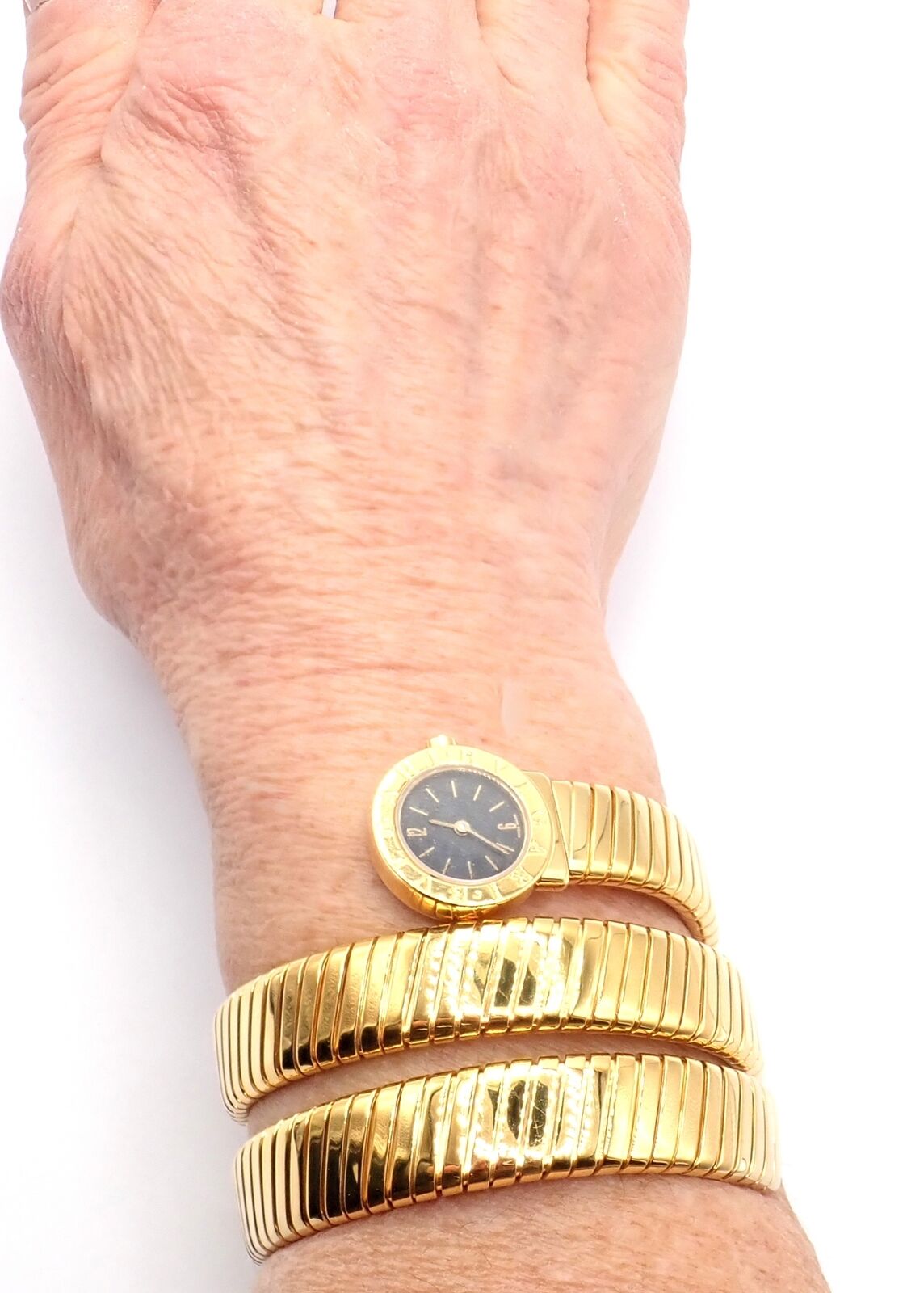 Authentic! Bulgari 18k Yellow Gold Tubogas Serpent Snake Bracelet Watch | Fortrove