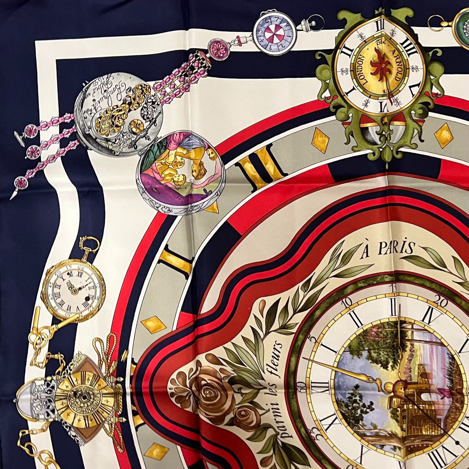 Hermes Clothing, Shoes & Accessories:Women:Women's Accessories:Scarves & Wraps Authentic Hermes Carre 90cm Parmi les Fleurs Je Compte les Heures Silk Scarf