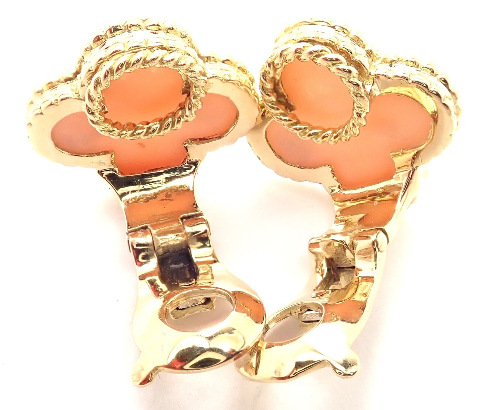 Van Cleef & Arpels Vintage Alhambra 18k Yellow Gold Coral Earrings Paper | Fortrove