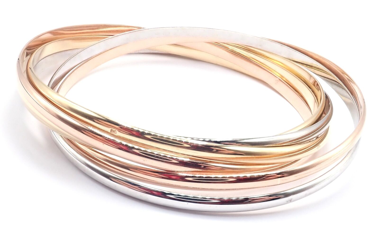 Authentic! Vintage Cartier 18k Tricolor Gold 7 Band Trinity Bangle Bracelet | Fortrove