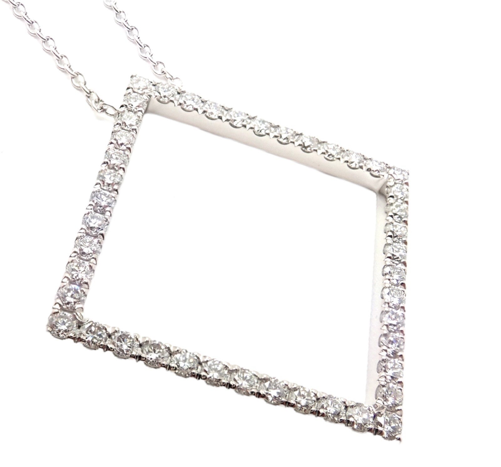 Authentic! Tiffany & Co 18k White Gold Diamond Square Necklace Belgium | Fortrove