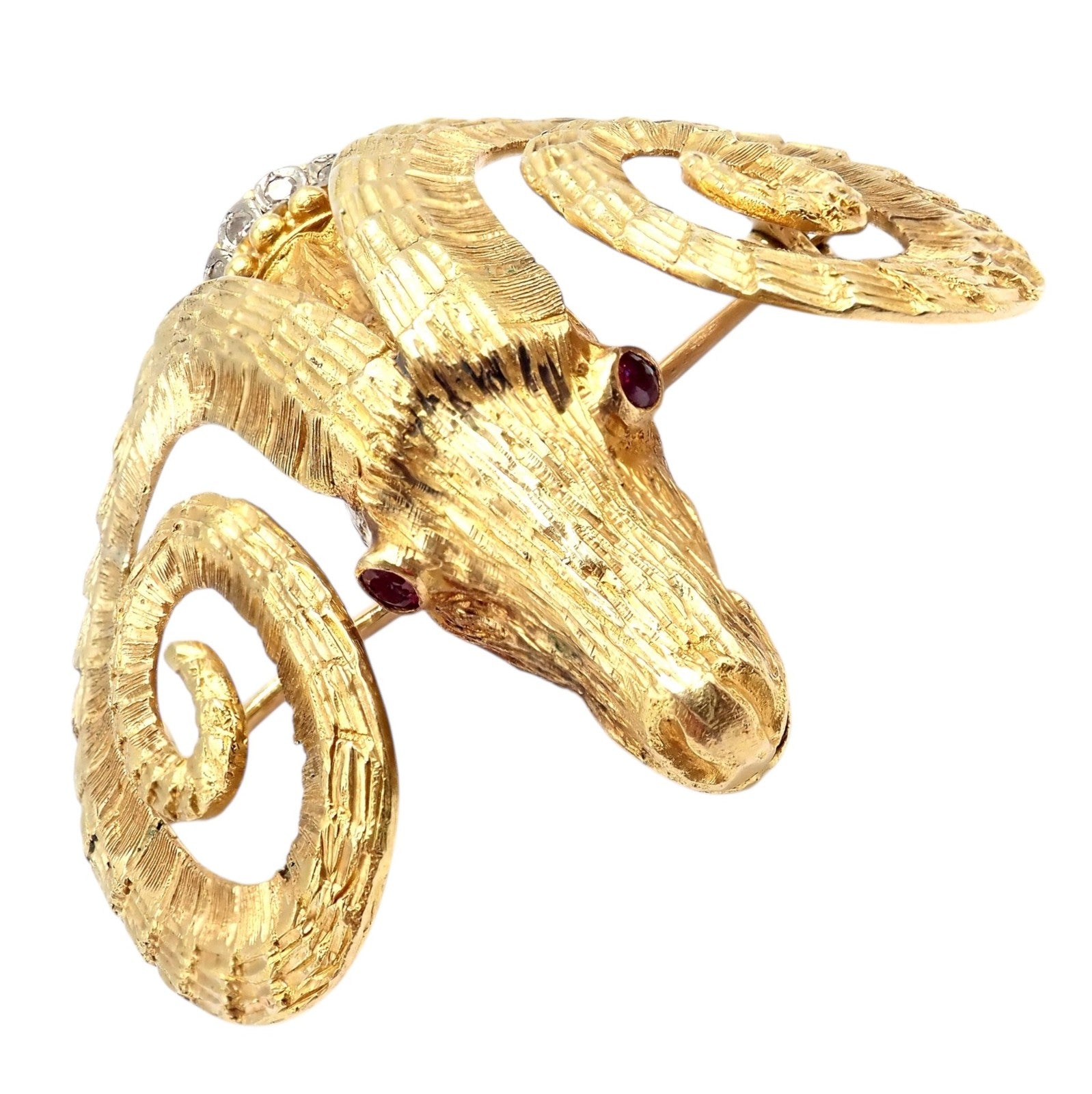 Rare Ilias Lalaounis 18k Yellow Gold Ram Ares Diamond Ruby Sapphire Large Brooch | Fortrove