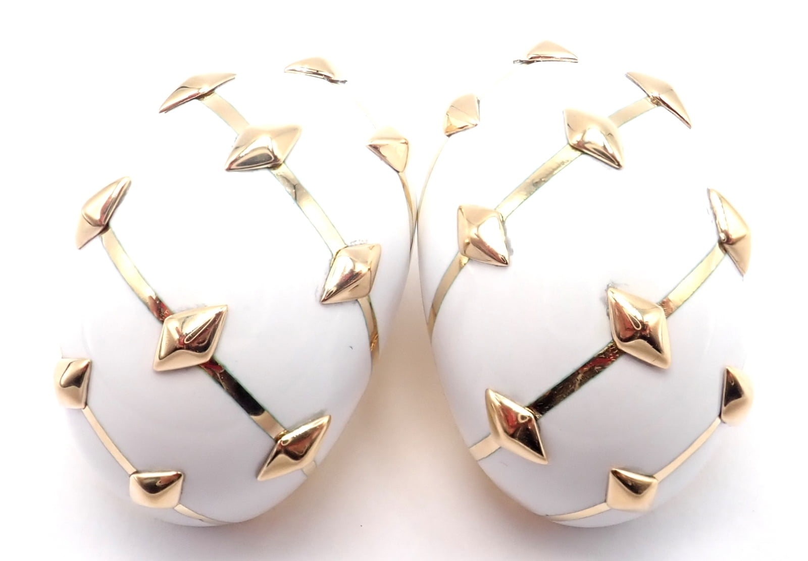 Jean Schlumberger for Tiffany & Co. Jewelry & Watches:Fine Jewelry:Earrings Tiffany & Co Schlumberger Dot Losange 18k Yellow Gold White Enamel Hoop Earrings