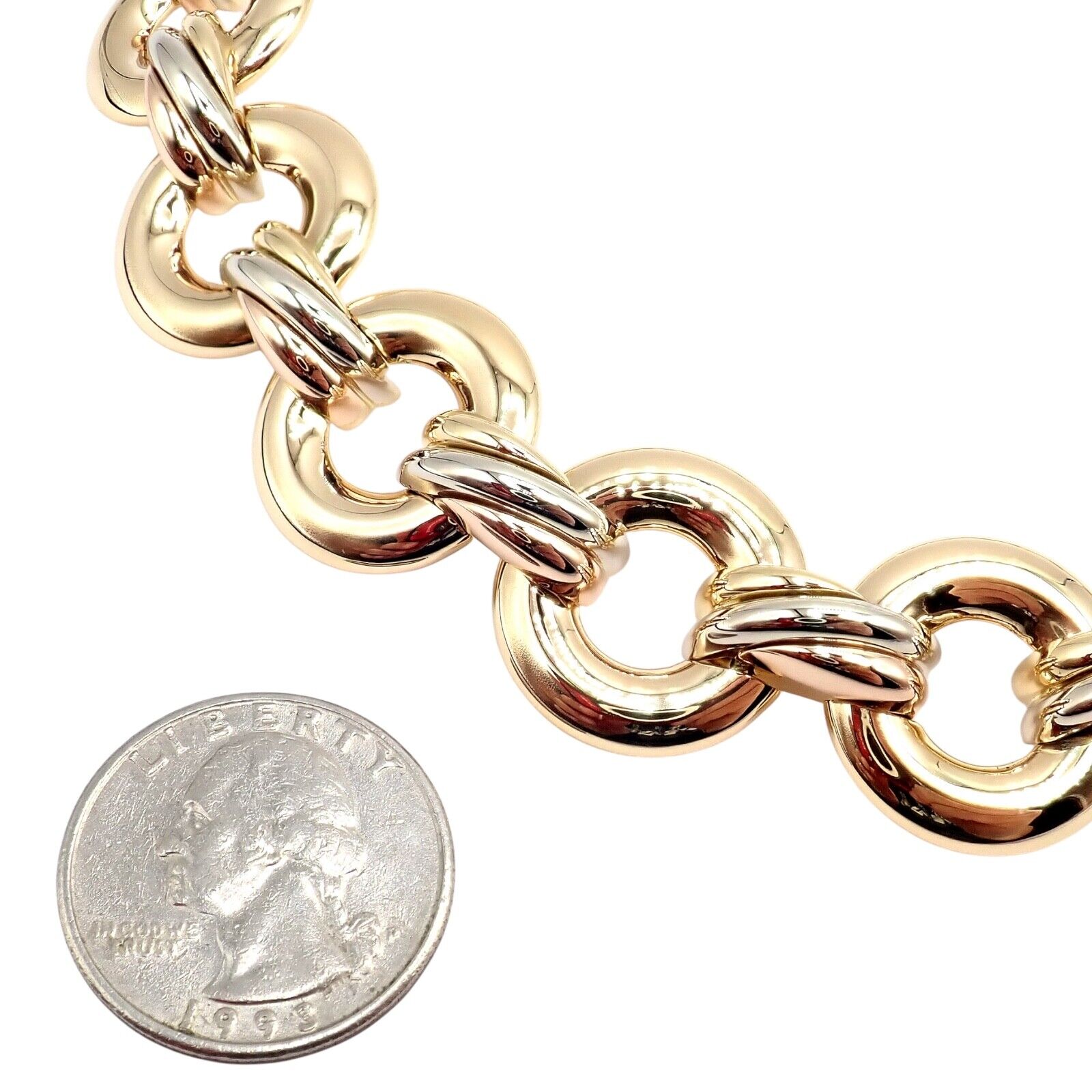 Vintage! Authentic Cartier Trinity 18k Tri-Color Gold Round Link Necklace 1996 | Fortrove