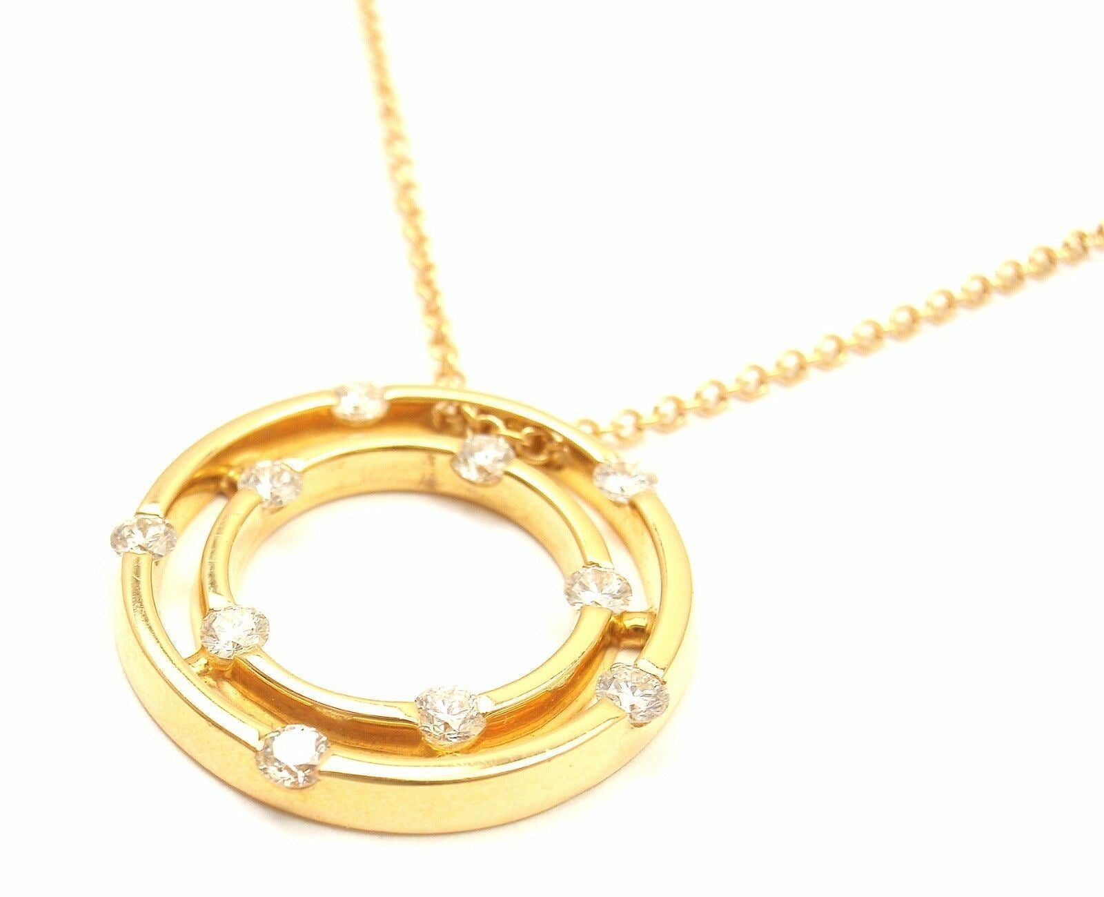 Authentic! Roberto Coin 18k Yellow Gold Double Hoop Diamond Pendant Necklace | Fortrove