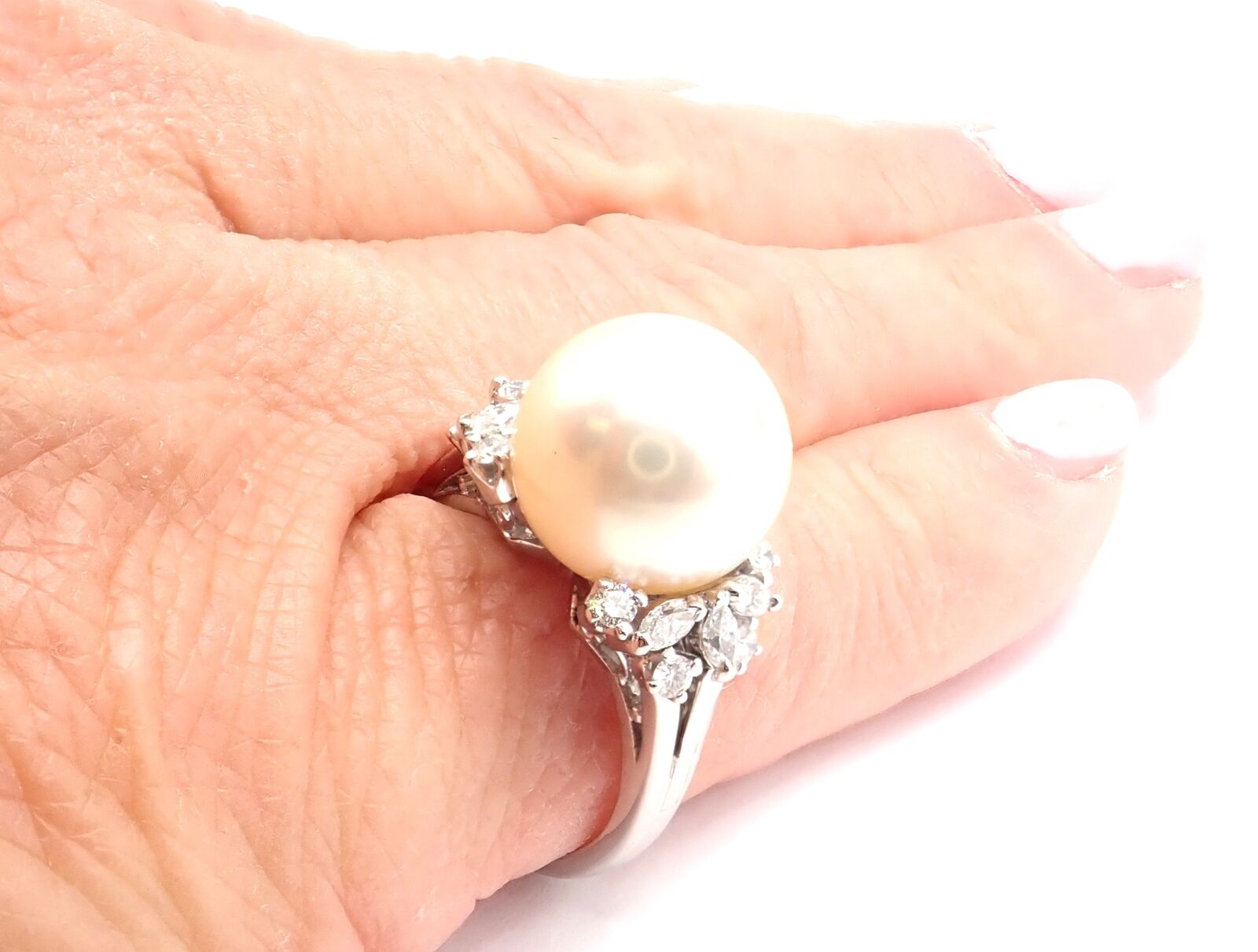 Rare! Authentic Mikimoto Platinum Diamond Large 12mm South Sea Pearl Ring | Fortrove