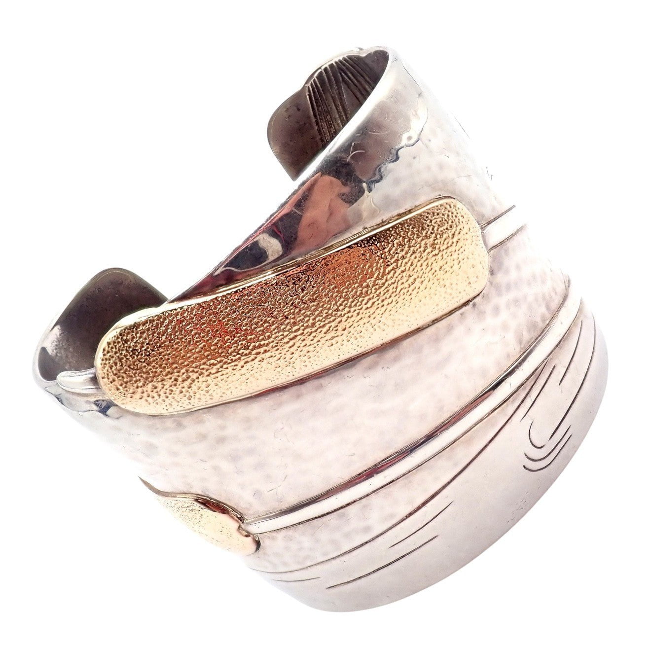 Vintage Tiffany & Co 18k Yellow Gold Silver Cattail Nature Cuff Bracelet 2001 | Fortrove