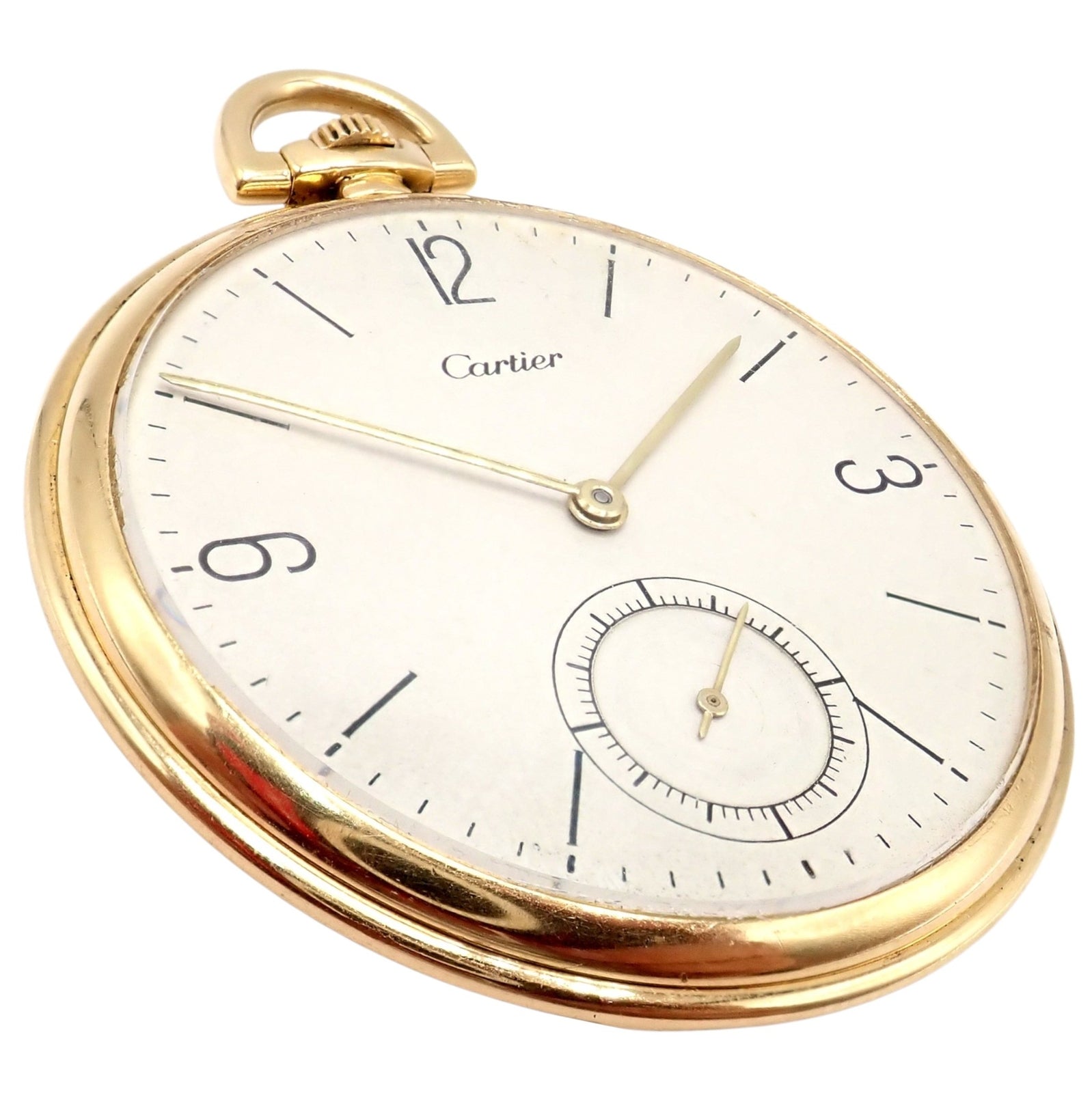 IWC International Watch Co. Cartier 18k Yellow Gold 19s Thin Pocket Watch 1940's | Fortrove