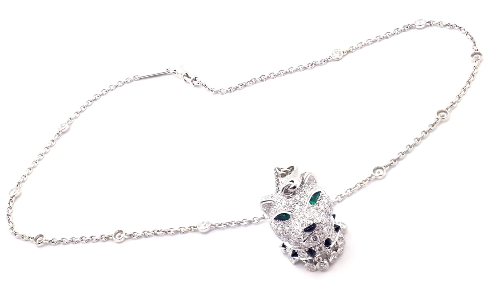Cartier Jewelry & Watches:Fine Jewelry:Necklaces & Pendants Authentic! Cartier Panther 18k White Gold Diamond Emerald Onyx Pendant Necklace