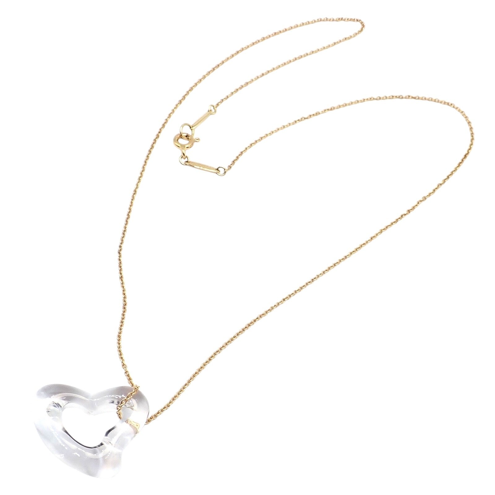 Tiffany & Co Peretti 18k Yellow Gold Large Open Heart Rock Crystal Necklace | Fortrove