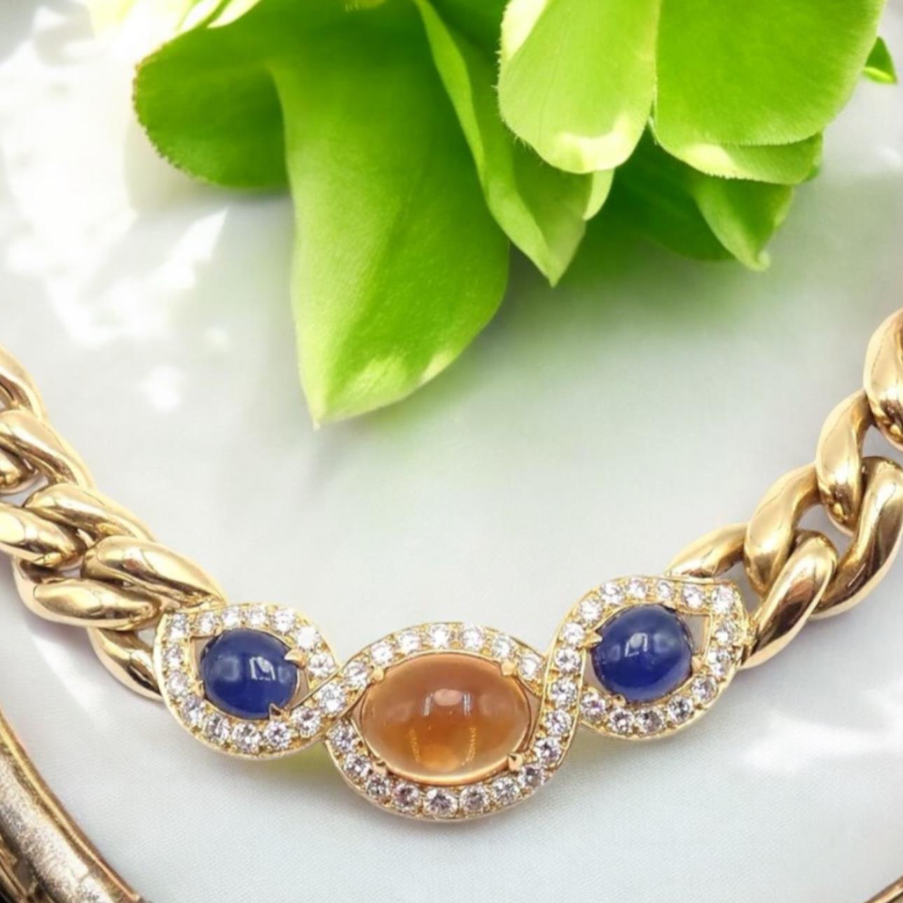 Bvlgari Bulgari 18k Yellow Gold Diamond Citrine Sapphire Link Necklace Paper | Fortrove