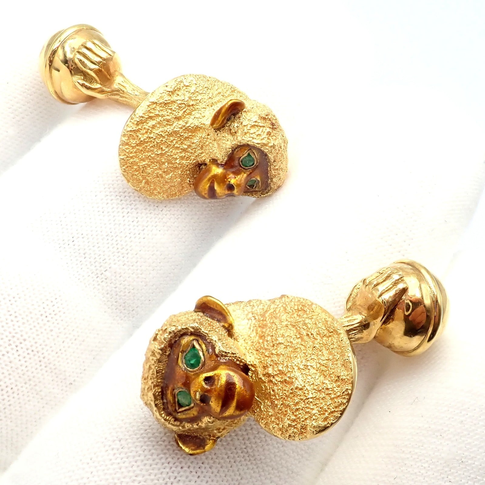 Tiffany & Co. Jewelry & Watches:Men's Jewelry:Cufflinks Vintage Tiffany & Co. 18k Yellow Gold Emerald Enamel Monkey Cufflinks 1991