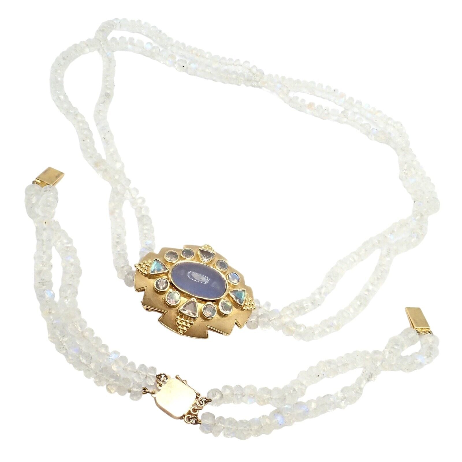 Paula Crevoshay 18k Gold Set Moonstone Chalcedony Brooch Bracelet Necklace OOAK | Fortrove