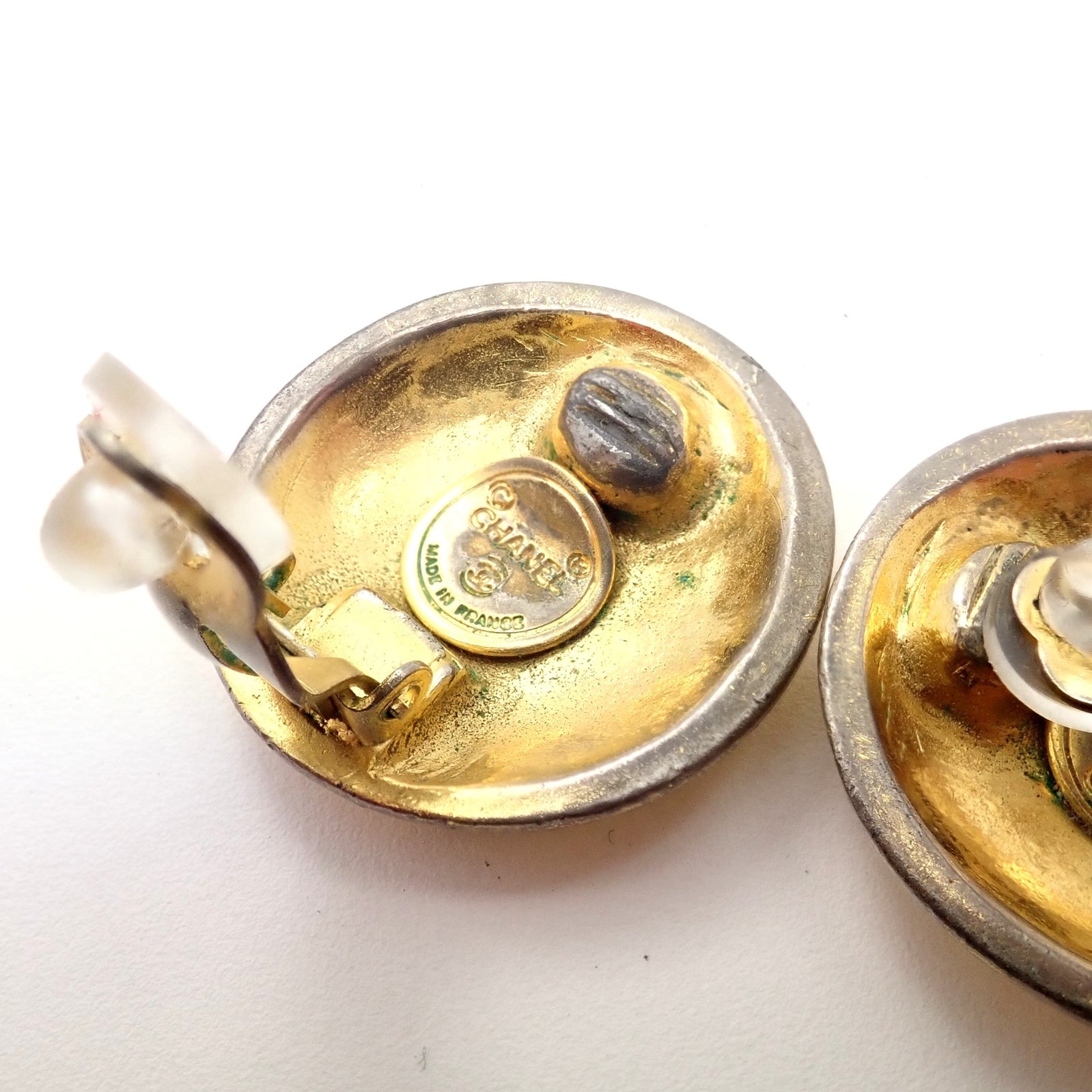 Rare! Vintage Chanel Paris France CC Logos Button Earrings Early 1980's | Fortrove
