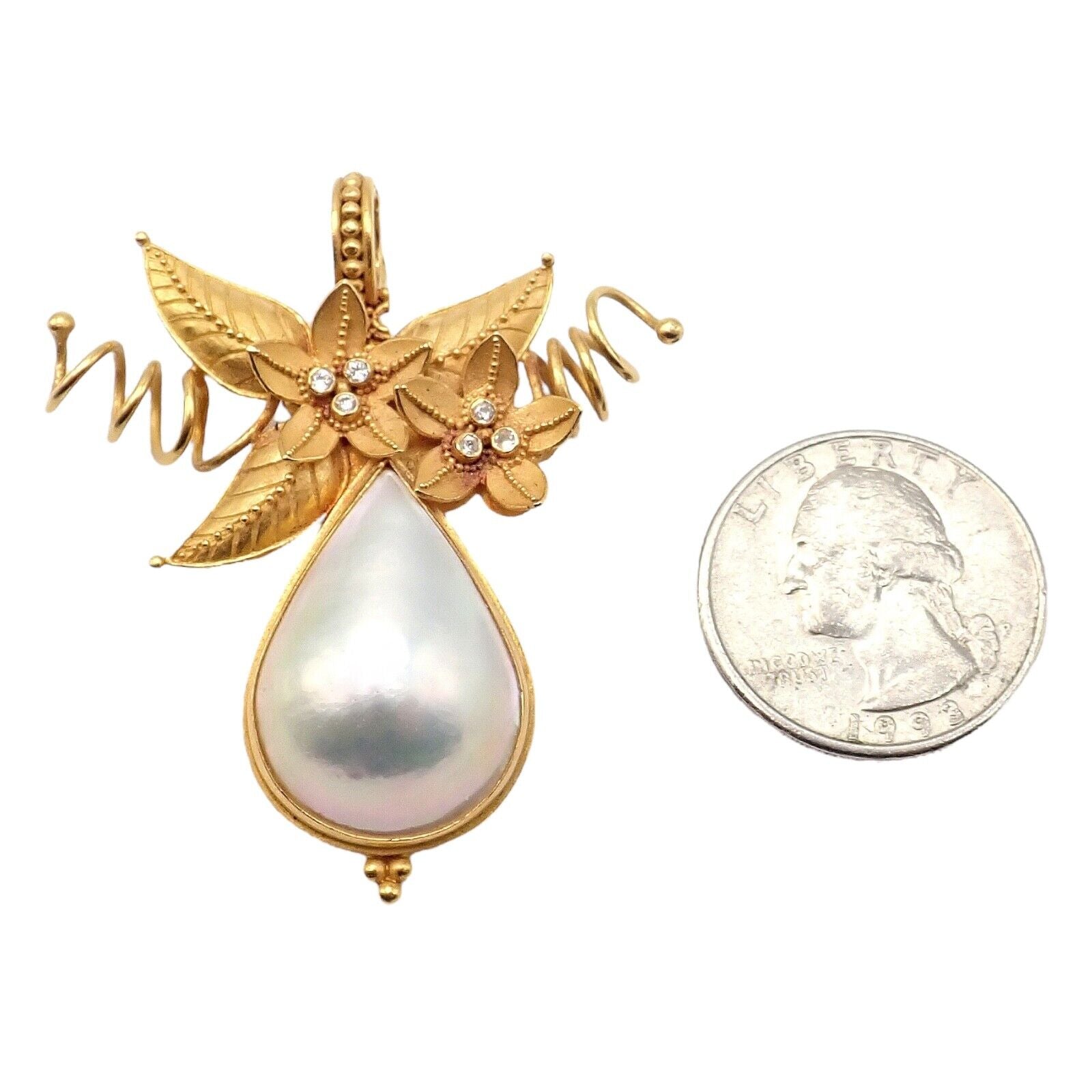 Vintage! Carolyn Tyler 22k Yellow Gold Mabe Pearl Diamond Pendant Pin Brooch | Fortrove