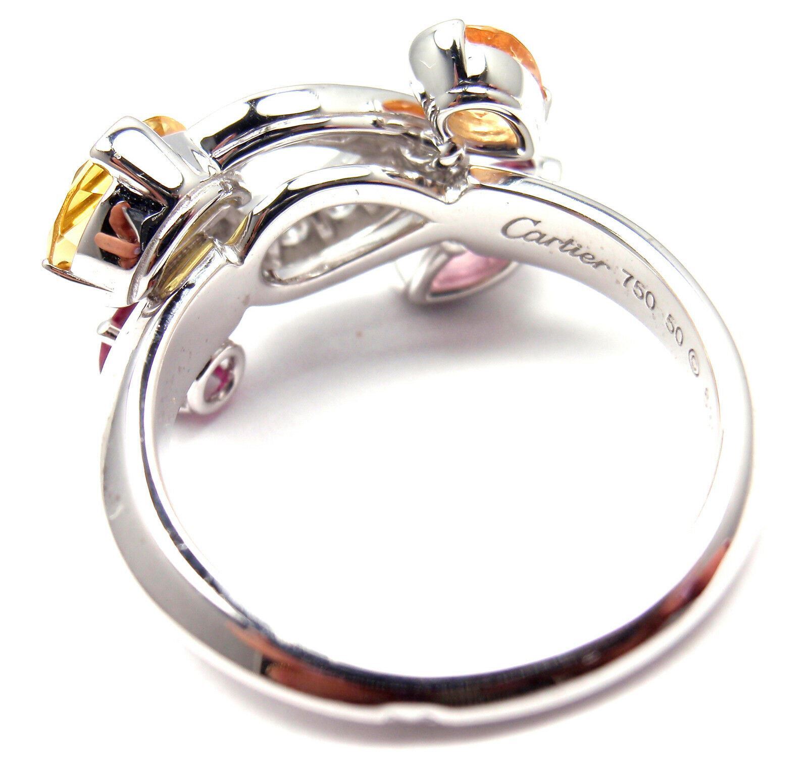 Authentic CARTIER Sorbet 18k White Gold Diamond Tourmaline Sapphire Ring Size 50 | Fortrove
