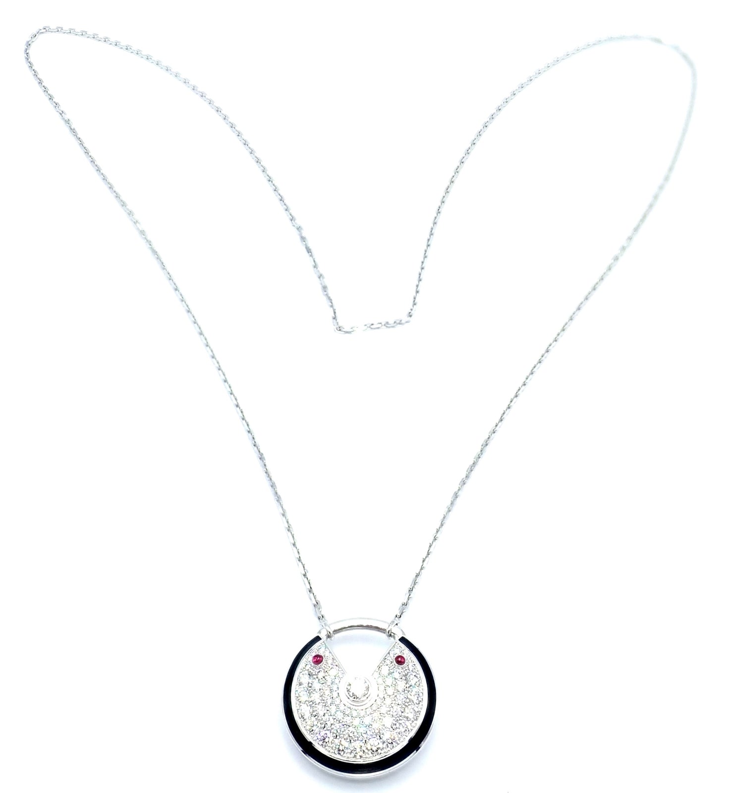 Authentic! Cartier Amulette 18k White Gold Diamond Ruby Large Pendant Necklace | Fortrove