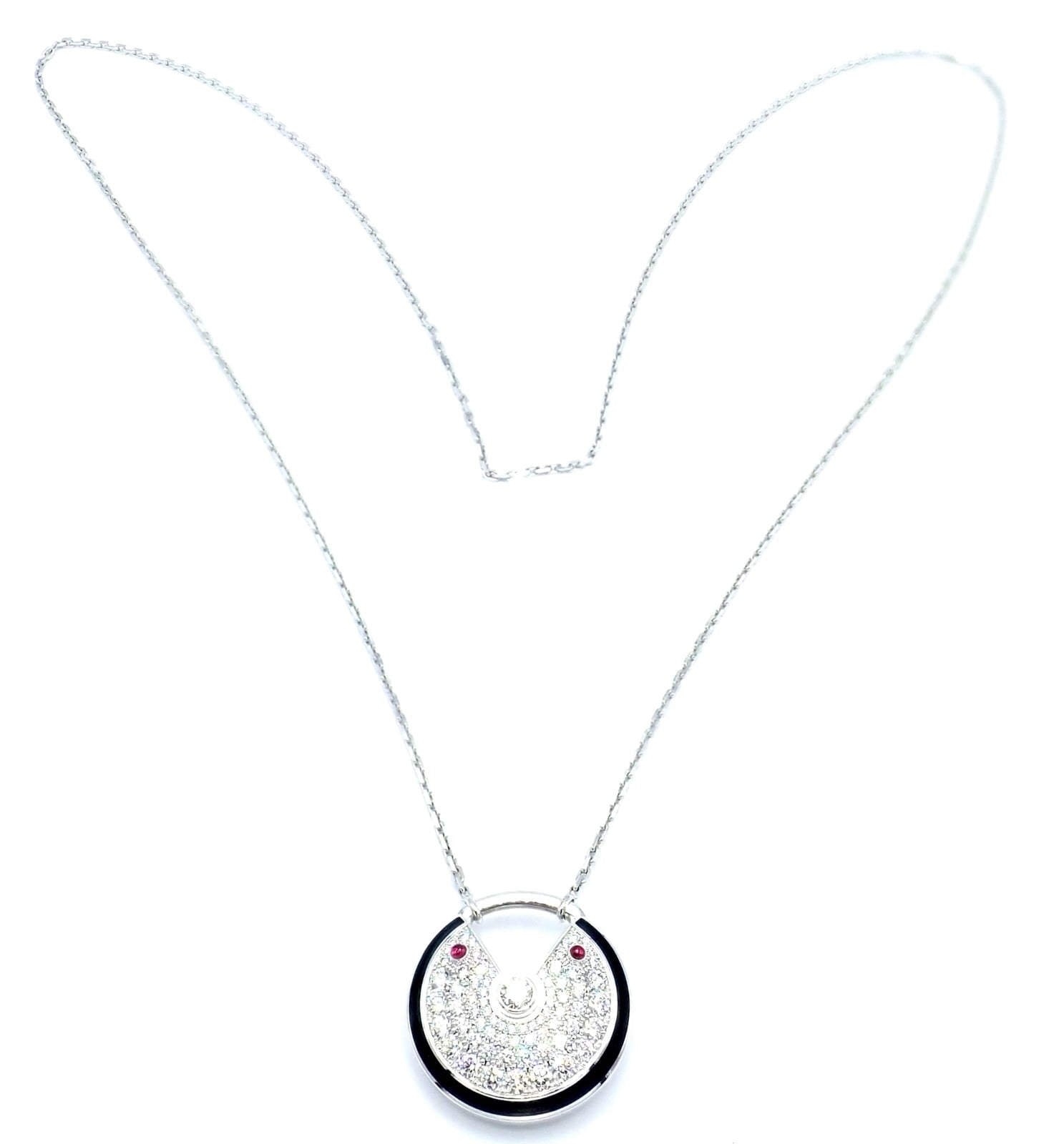 Cartier Jewelry & Watches:Fine Jewelry:Necklaces & Pendants Authentic! Cartier Amulette 18k White Gold Diamond Ruby Large Pendant Necklace