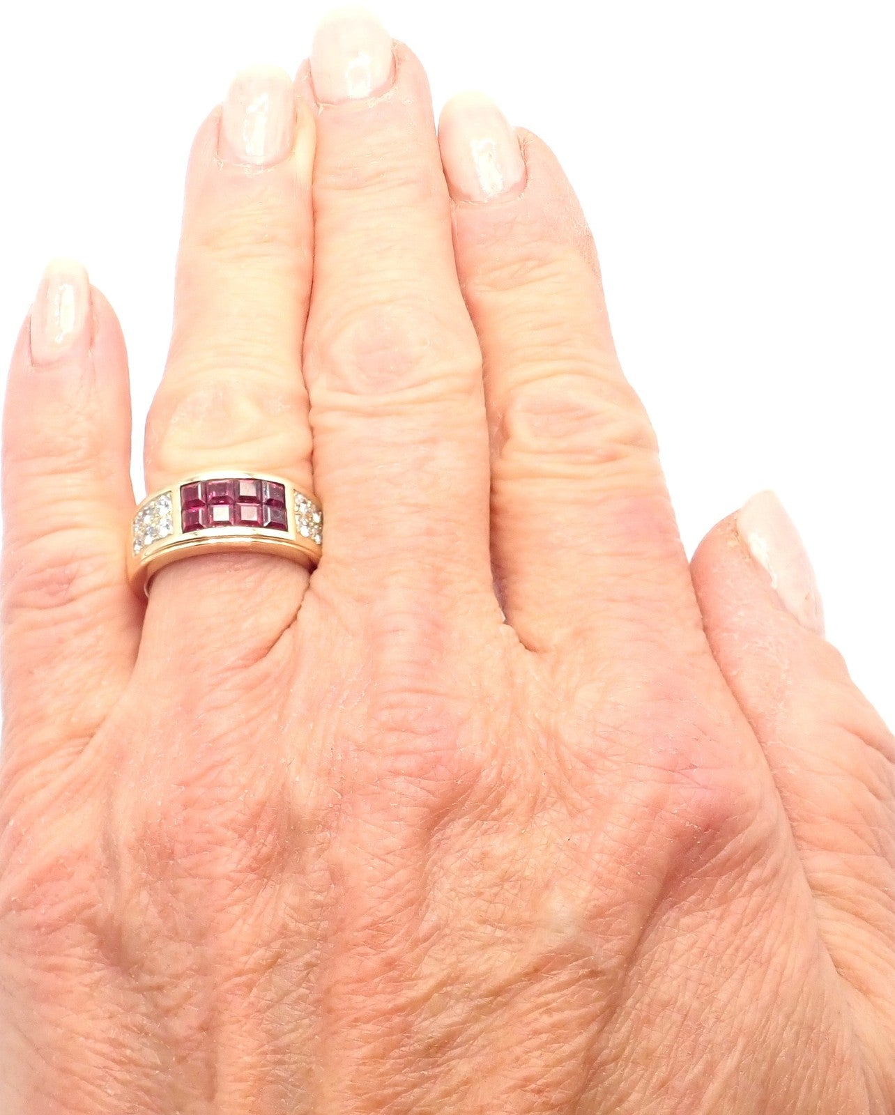 Authentic Cartier Diabolo 18k Yellow Gold Diamond Invisible Ruby Band Ring | Fortrove