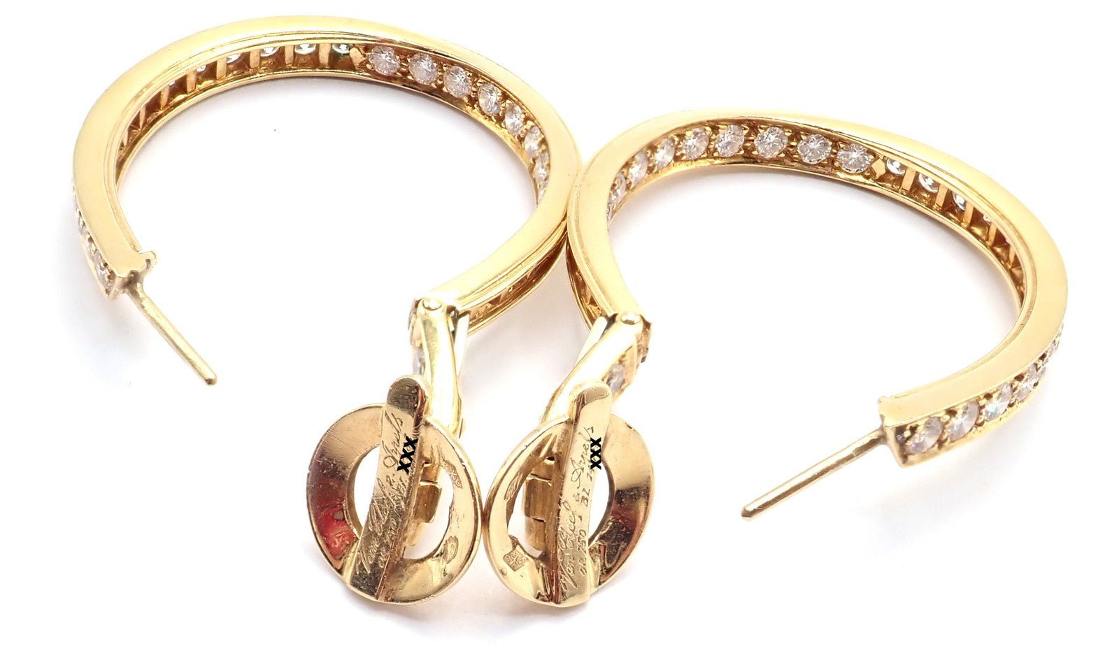 Authentic! Van Cleef & Arpels 18k Yellow Gold Diamond Large Hoop Earrings | Fortrove
