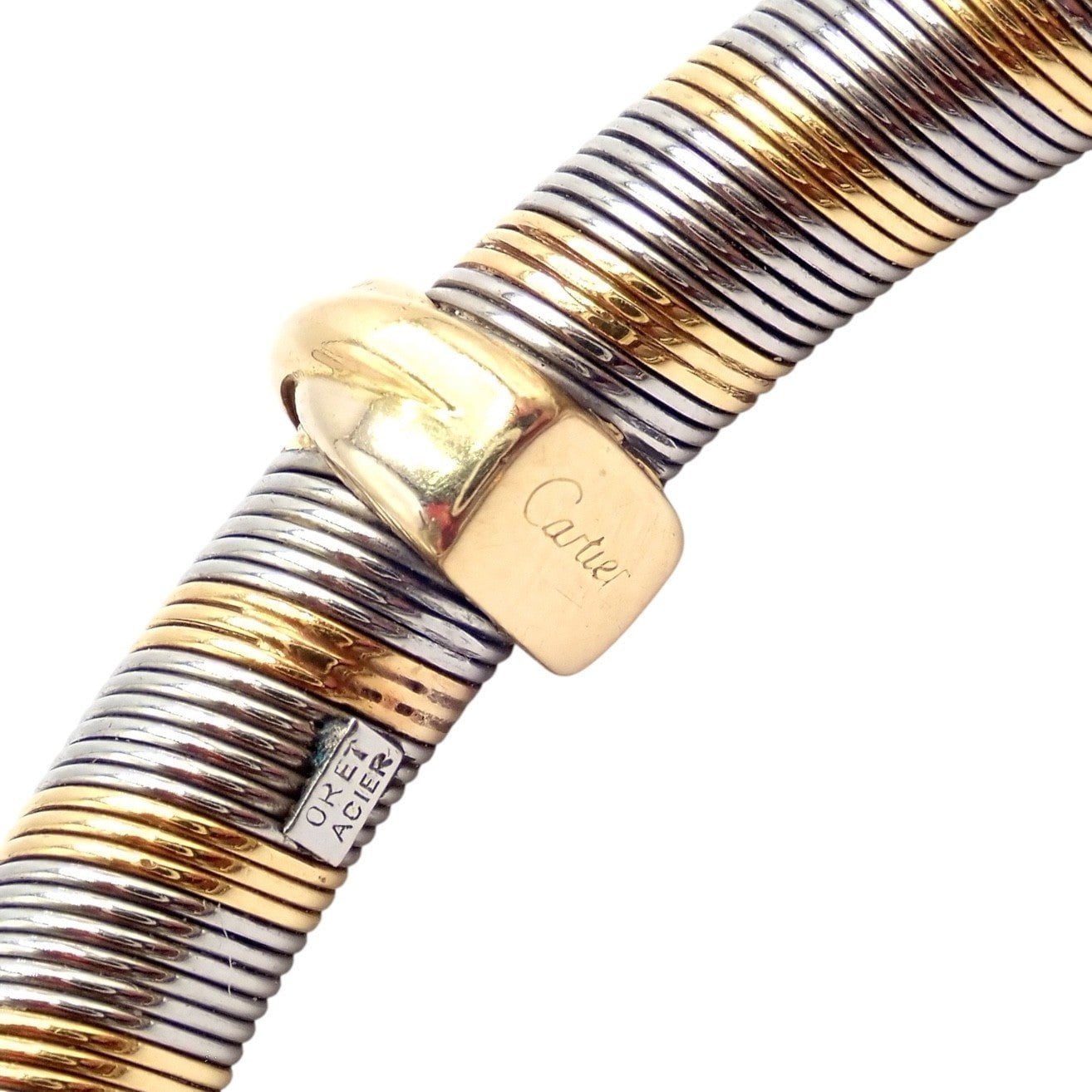 Authentic Vintage Cartier 18k Yellow Gold + Steel Bangle Trinity Bracelet | Fortrove