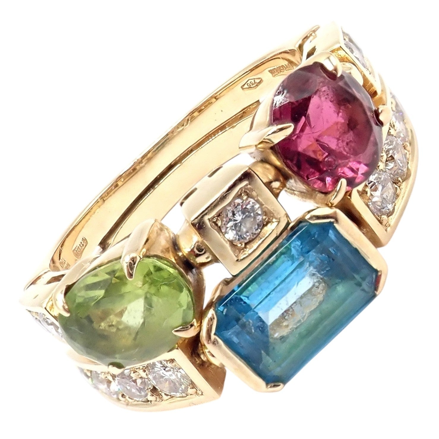 Bulgari Bulgari Allegra 18k Gold Diamond Peridot Tourmaline Band Ring | Fortrove