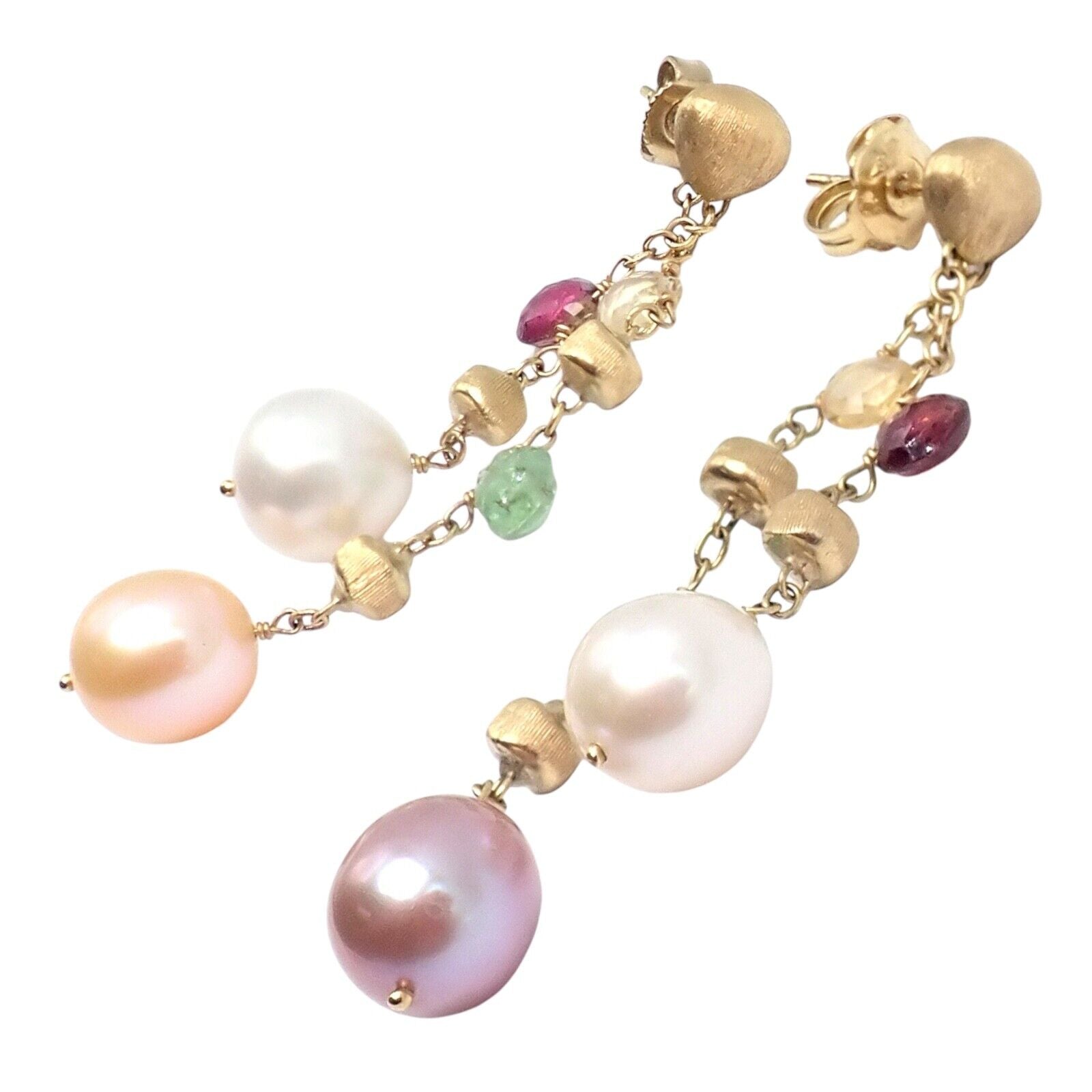 Authentic! Marco Bicego 18k Yellow Gold Paradise Multicolor Gems Pearl Earrings | Fortrove