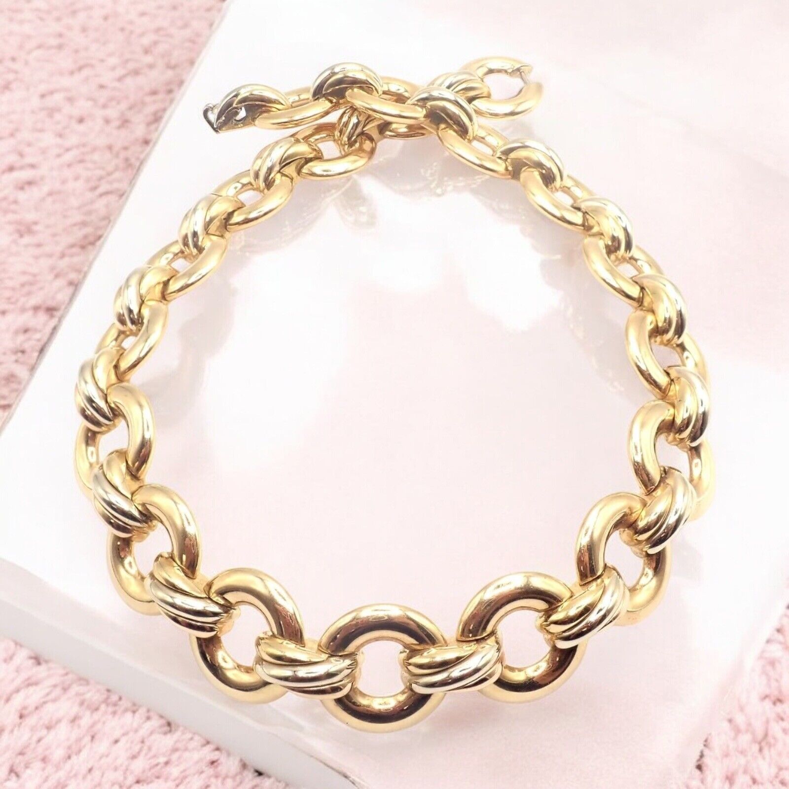 Authentic! Vintage Cartier Trinity 18k Multi Color Gold Round Link Necklace 1996 | Fortrove