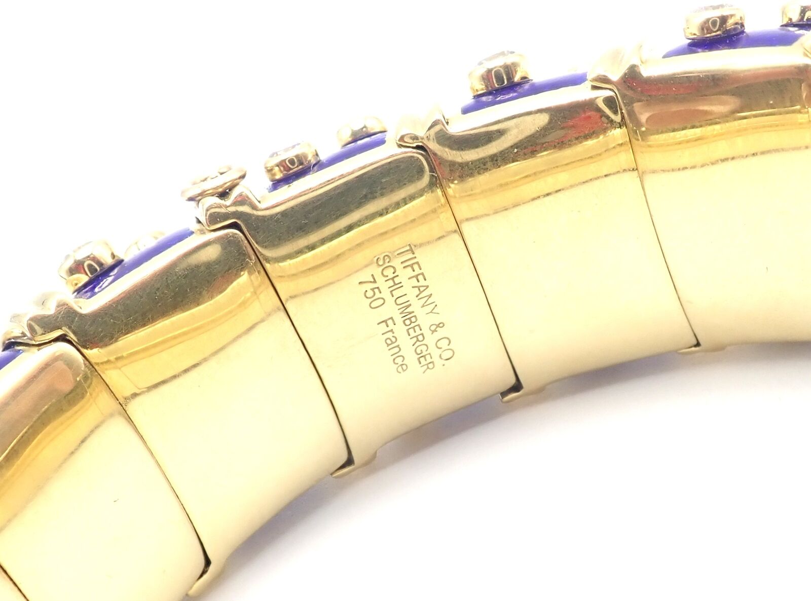 Tiffany & Co Schlumberger Dots 18k Yellow Gold Diamond Enamel Bangle Bracelet | Fortrove