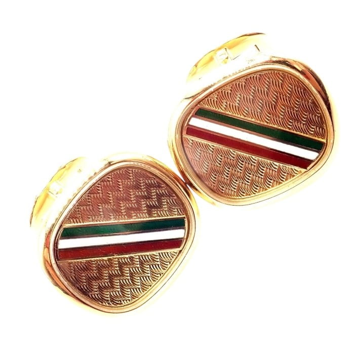 PATEK PHILIPPE Jewelry & Watches:Men's Jewelry:Cufflinks Rare! Patek Philippe 18k Yellow Gold Italian Flag Colors Enamel Large Cufflinks