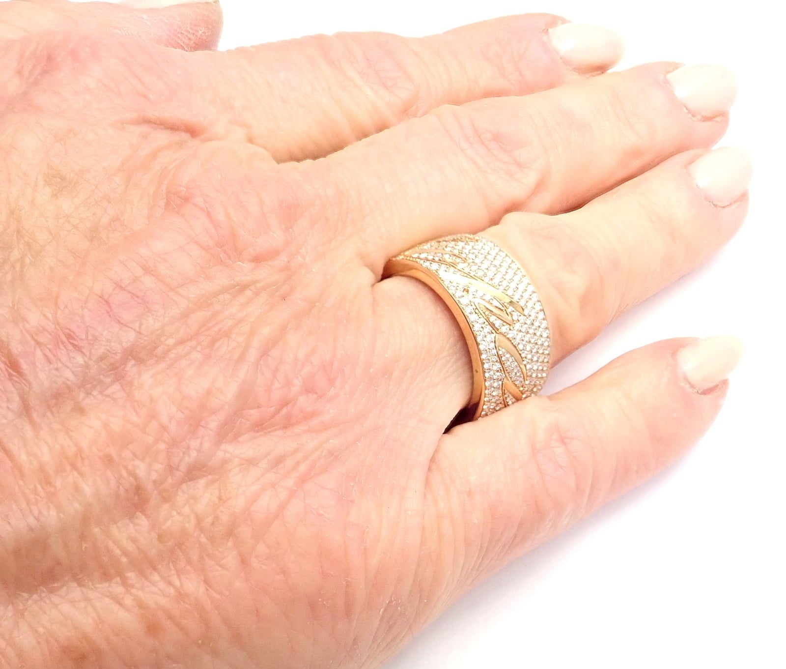 Chopard Jewelry & Watches:Fine Jewelry:Rings Chopard Chopardissimo 18k Yellow Gold Pave Diamond Signature Band Ring Box Paper