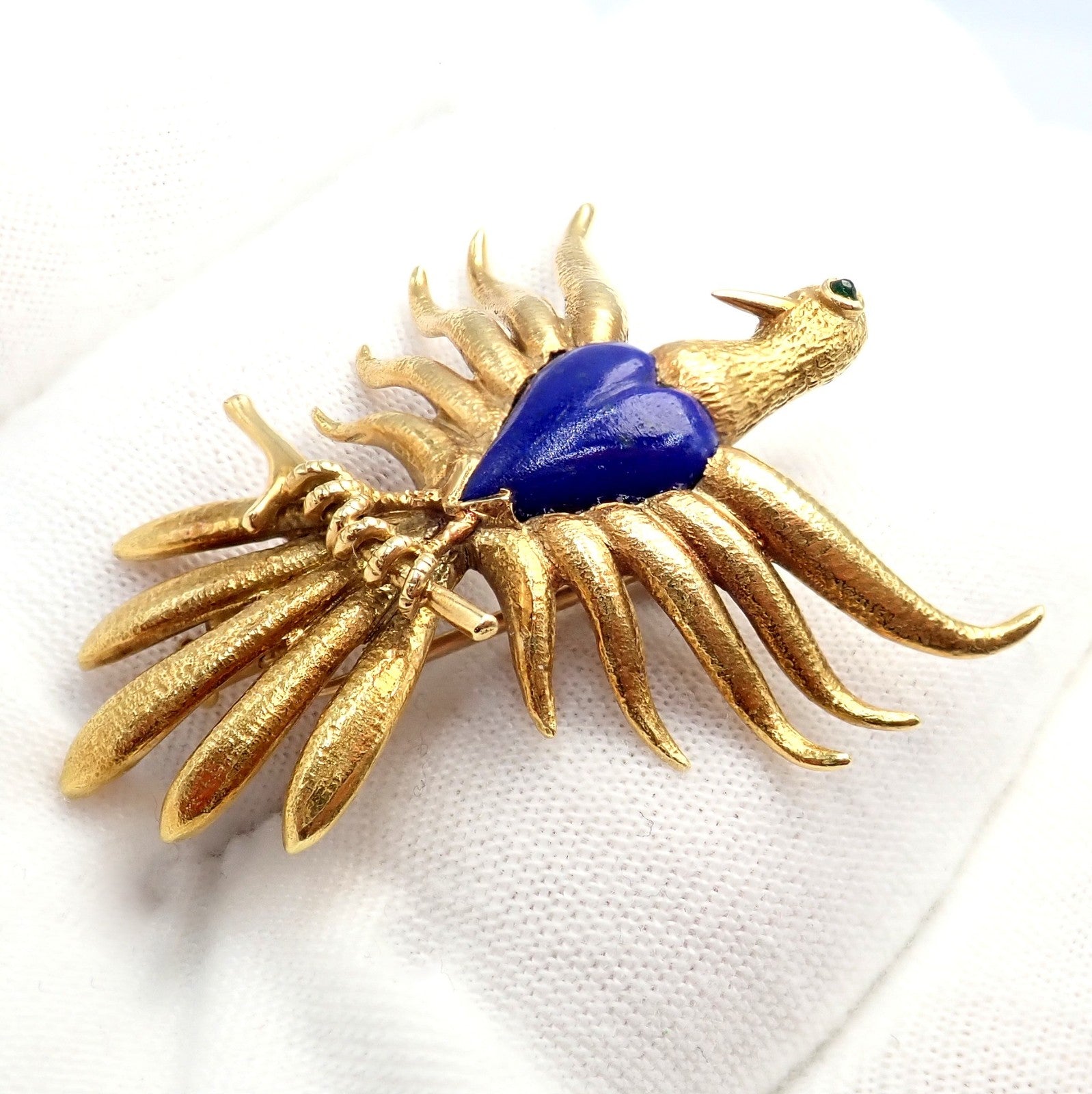 Rare! Tiffany & Co Schlumberger 18k Yellow Gold Lapis Phoenix Brooch Pin 1960's | Fortrove
