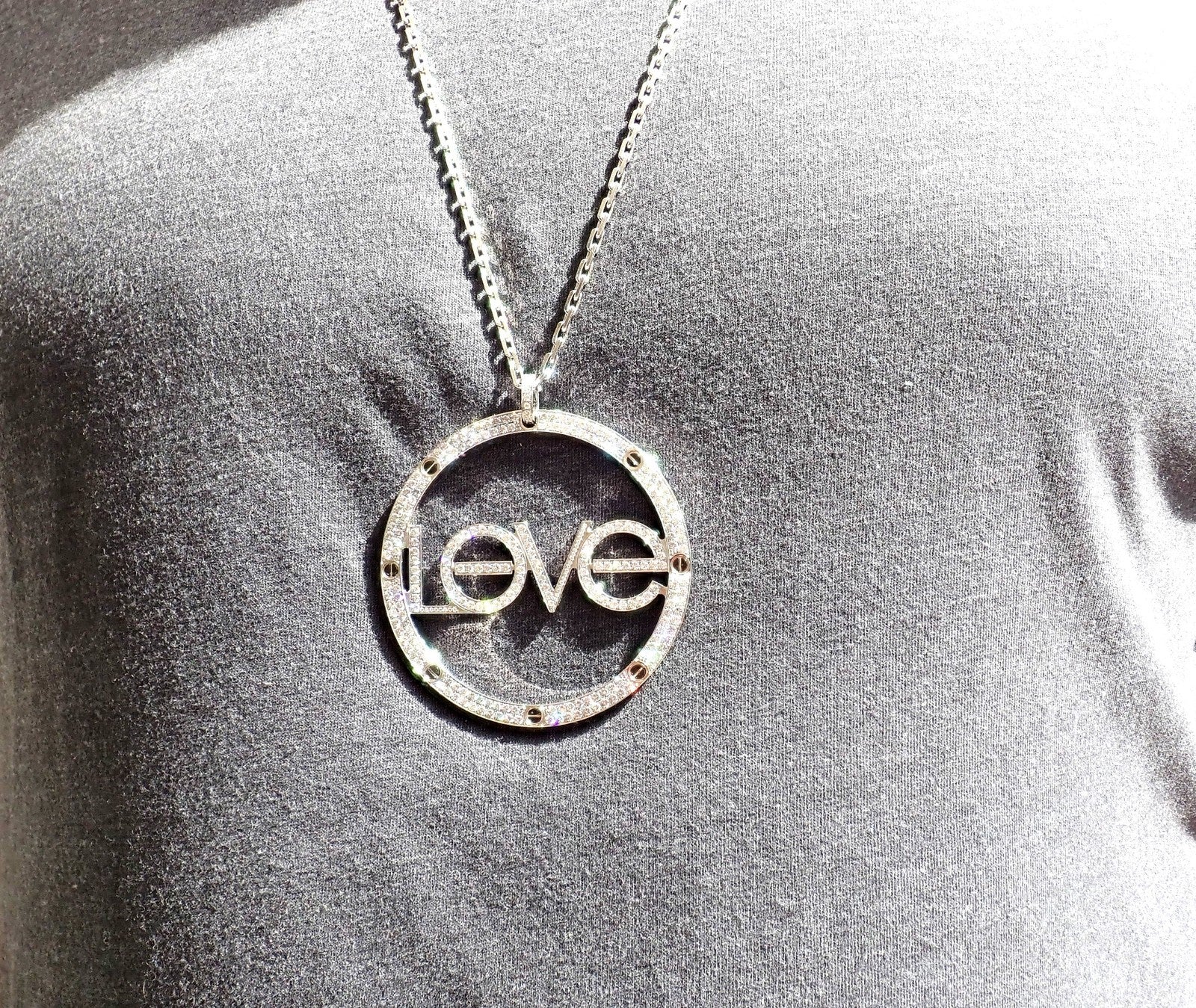 Authentic! Cartier 18k White Gold Diamond Ceramic Large Love Pendant Necklace | Fortrove